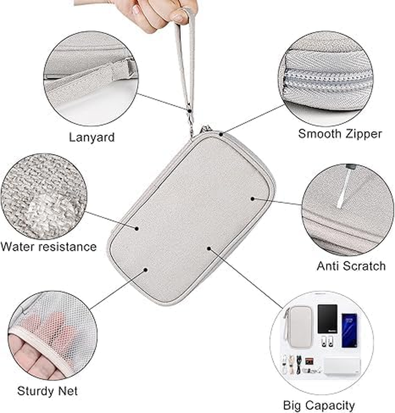 Electronics Organizer Bag Pouch Cable Charger Case Travel Shockproof Cord Carrying Case for Earphone Powerbank USB Hard Drive SD Card (Grey) image number 5