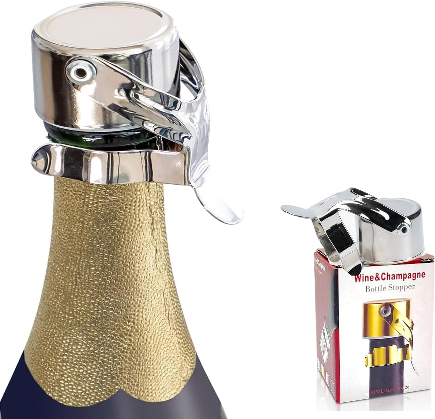 Champagne Stoppers Professional Champagne Bottle Stopper for Prosecco Cava and Sparkling Wine, Champagne Stainless Steel Vacuum Seal Compact Champagne Sealer Stoppe image number 3