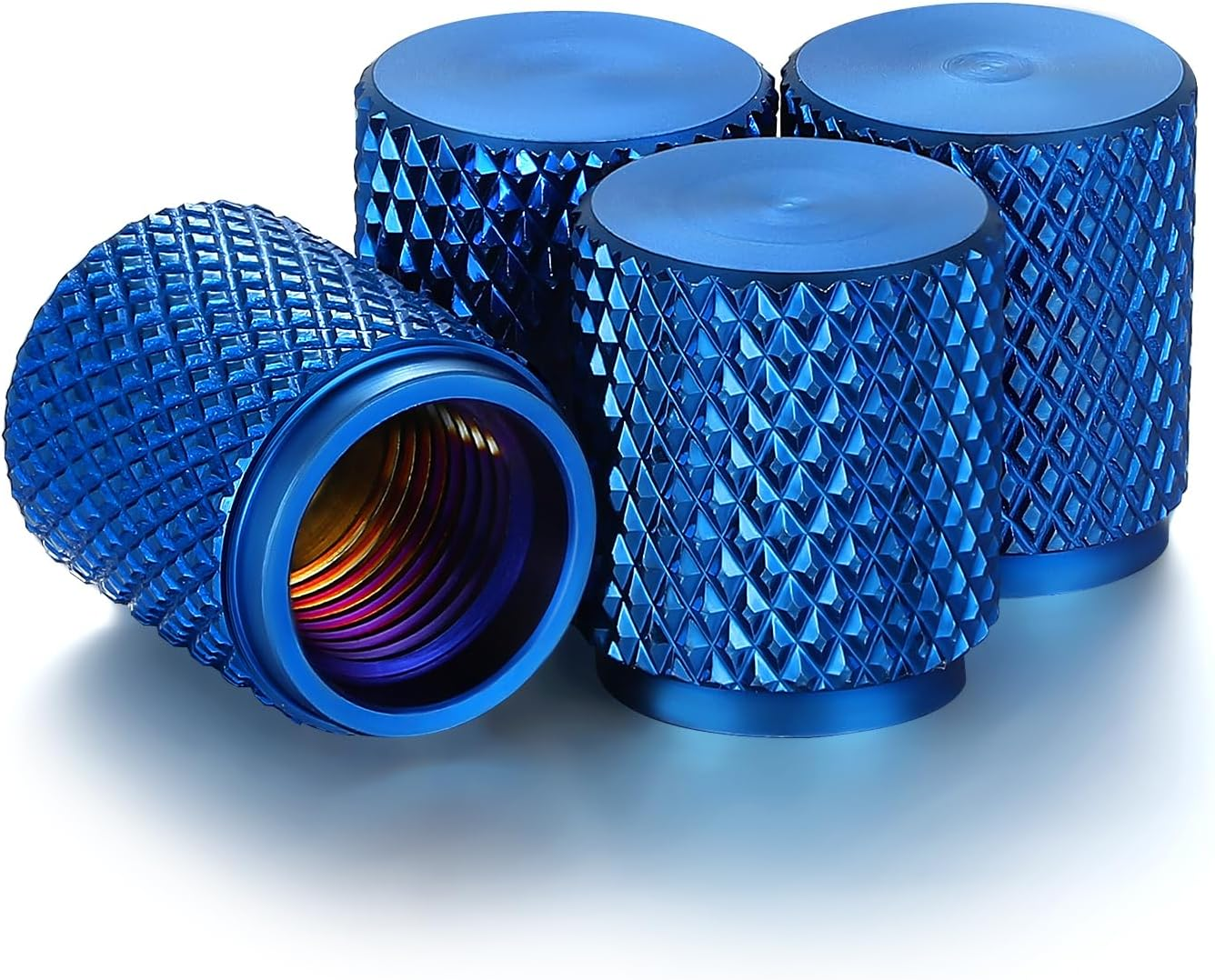 STEEL HAWK Tire Air Valve Caps &ndash; Precision CNC Machined Stainless Steel, Extended Knurled Design | Rust, Air Leak & Dust Proof Metal with O-Rubber Seal - Ideal for Vehicles - 4 Pack - PVD Blue image number 6