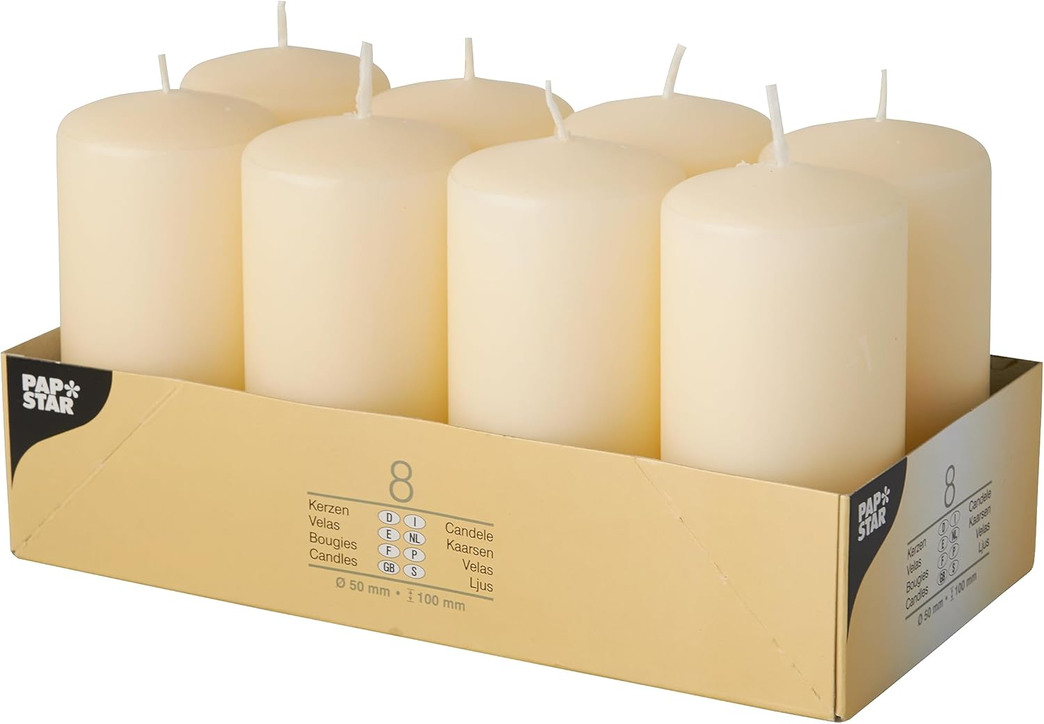 PAPSTAR 17981 Pillar Candles &Oslash; 50 X 100 Mm &ndash; Pack of 8 &ndash; Cream