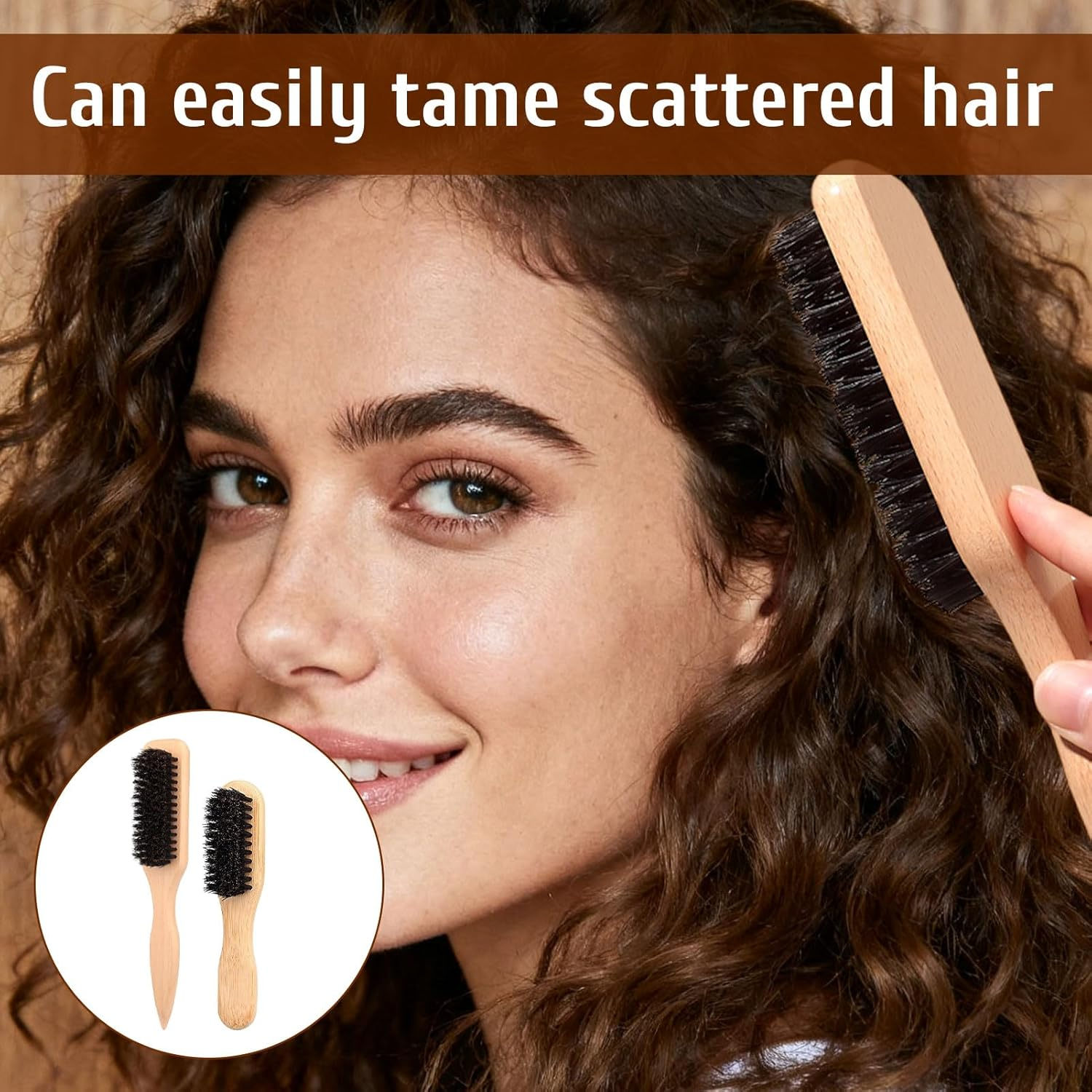 Slick Back Brush, 2Pcs Slick Brush, Slickback Hair Brush, Soft Boar Bristle Styling Edge Control Brushes, Boar Bristle Brushes, Smoothing Hairbrush for Detangling, Ponytail image number 4