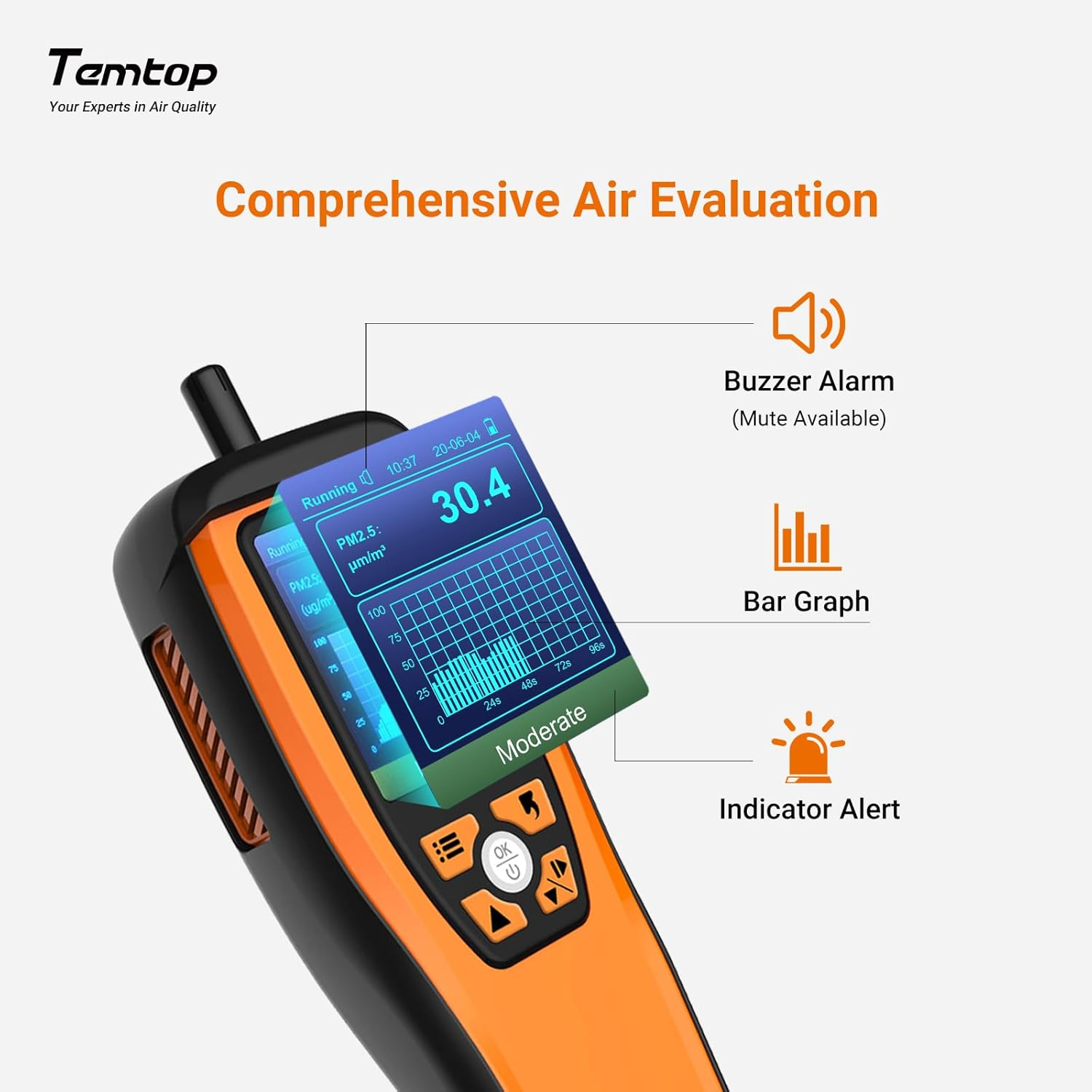 Temtop M2000C Air Quality Monitor for PM2.5 PM10 Particles CO2 Temperature Humidity Settable Audio Alarm Recording Curve Easy Calibration Colorful Display image number 1