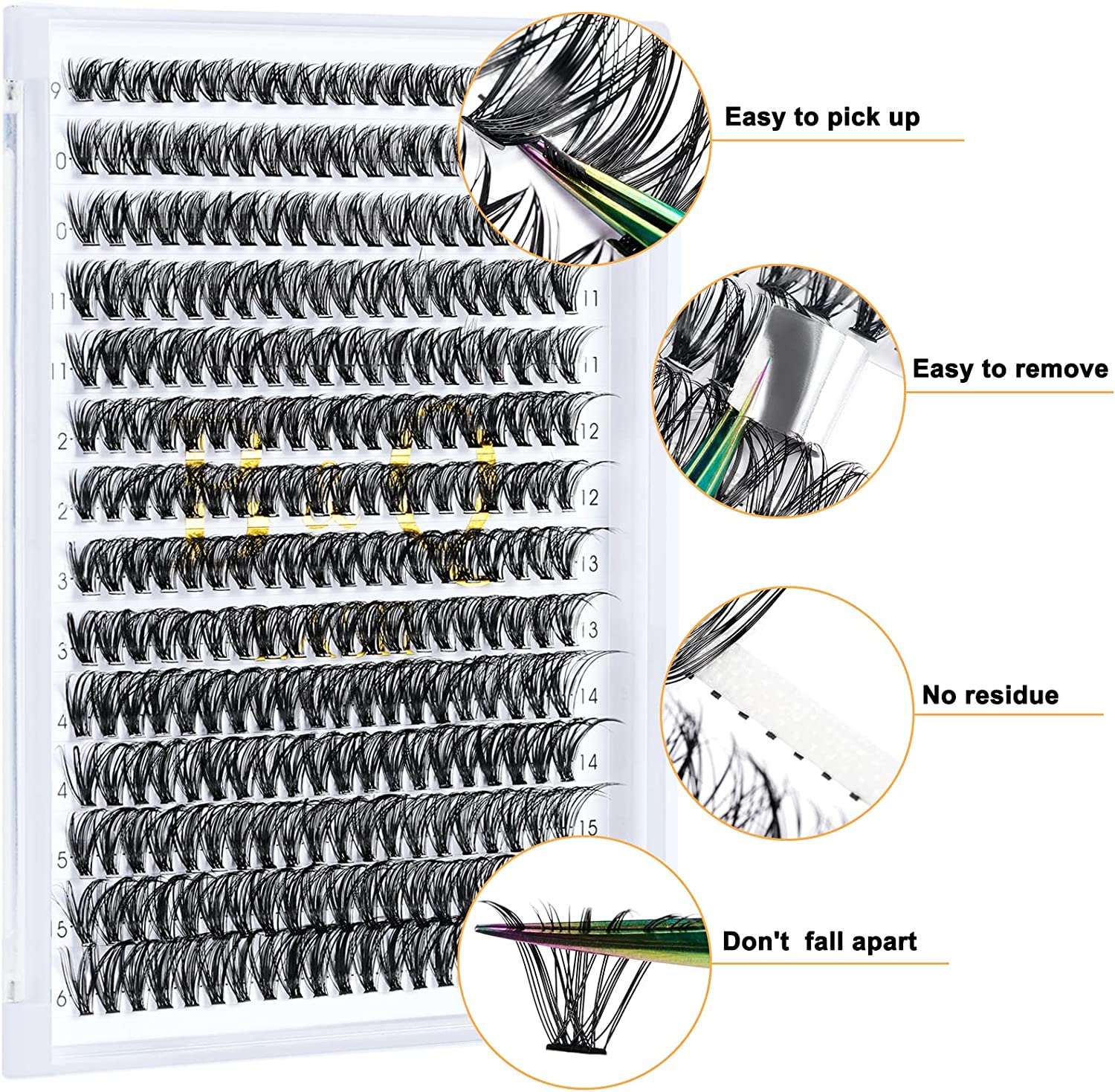 Lash Clusters 40D-9-16MIX Cluster Lashes 280Pcs Eyelash Clusters Lashes C Curl Individual Lashes Cluster False Eyelash 0.07C Lash Extensions DIY Eyelash Extensions at Home (40D-0.07C,9-16MIX)