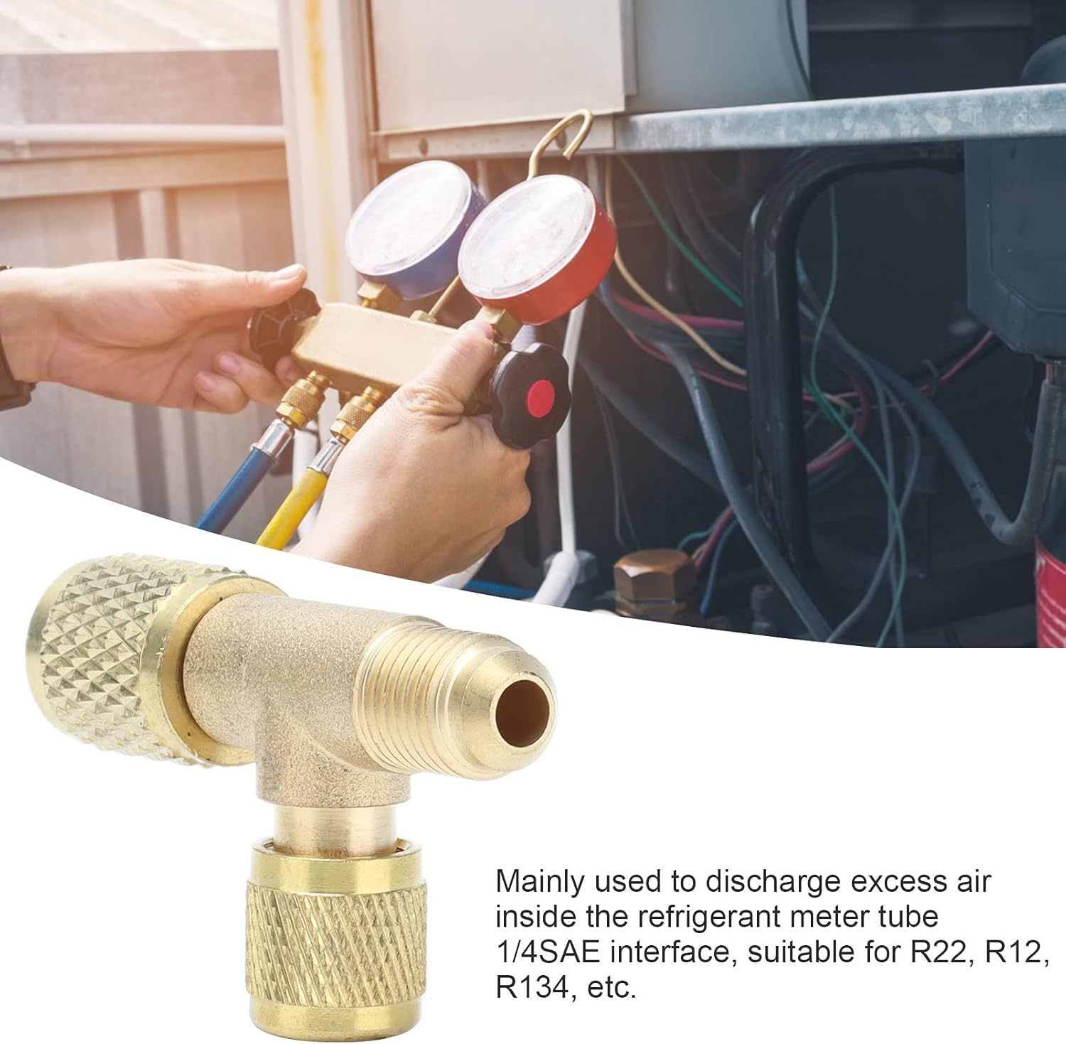 1/4SAE Exhaust Valve, Refrigerant Pressure Bleed Valve, Air Conditioning Refrigeration Adapter Valve for R22 R12 R134 image number 1