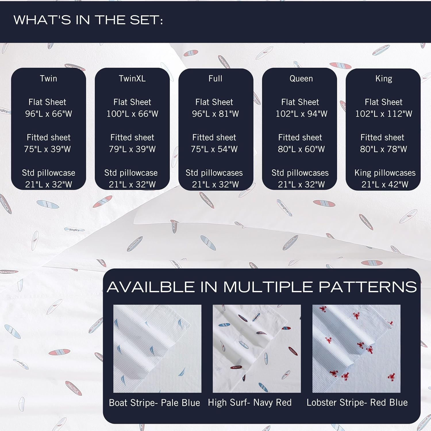 Nautica - Full Sheets, Cotton Percale Bedding Set, Casual Home Decor (Boat Stripe Pale Blue, Full)