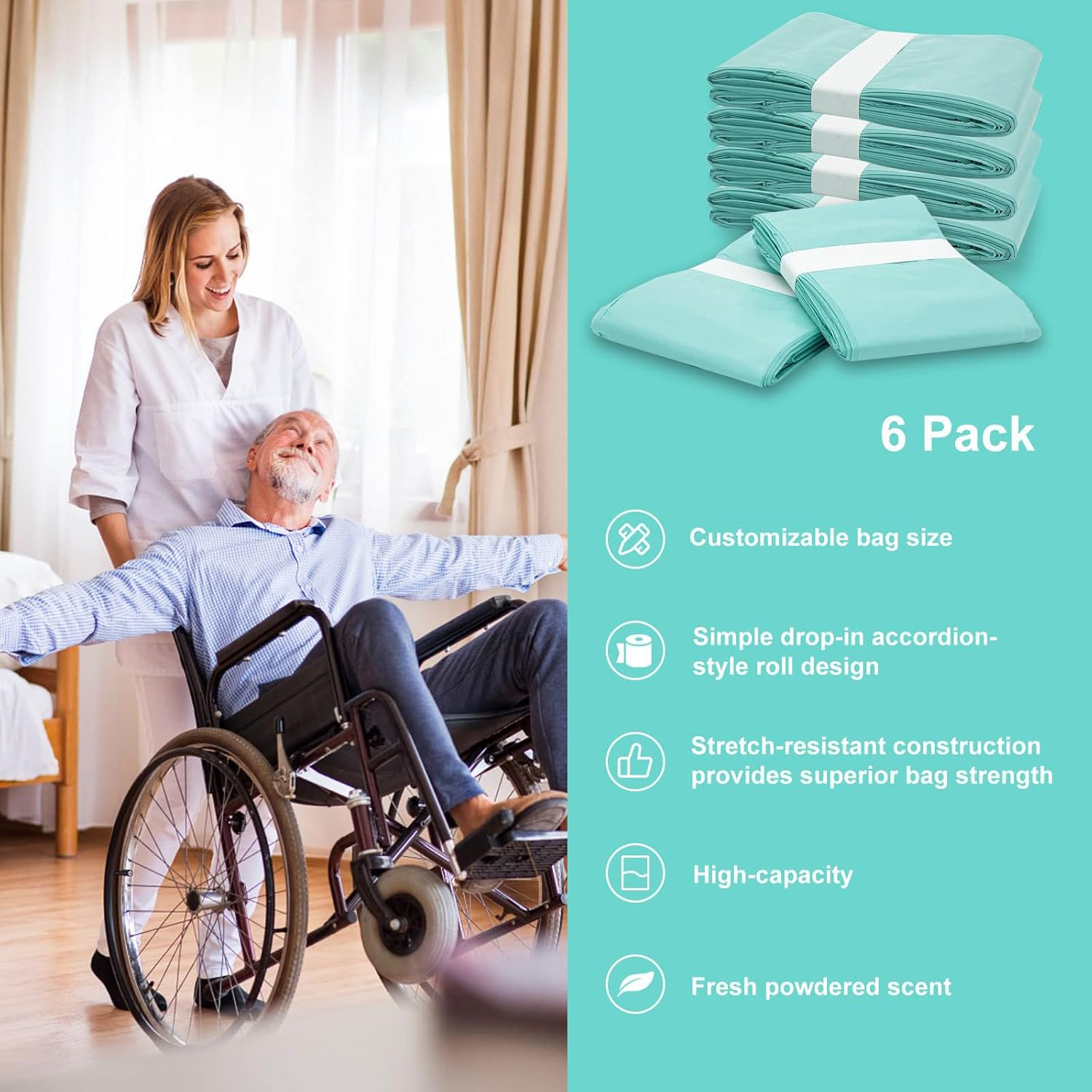 8 Pack Disposable Nappy Bin Liners Refill Bags,Diaper Pail Liner Compatible with KORBELL 16L Disposal Nappy Bin Bag (Green) image number 2