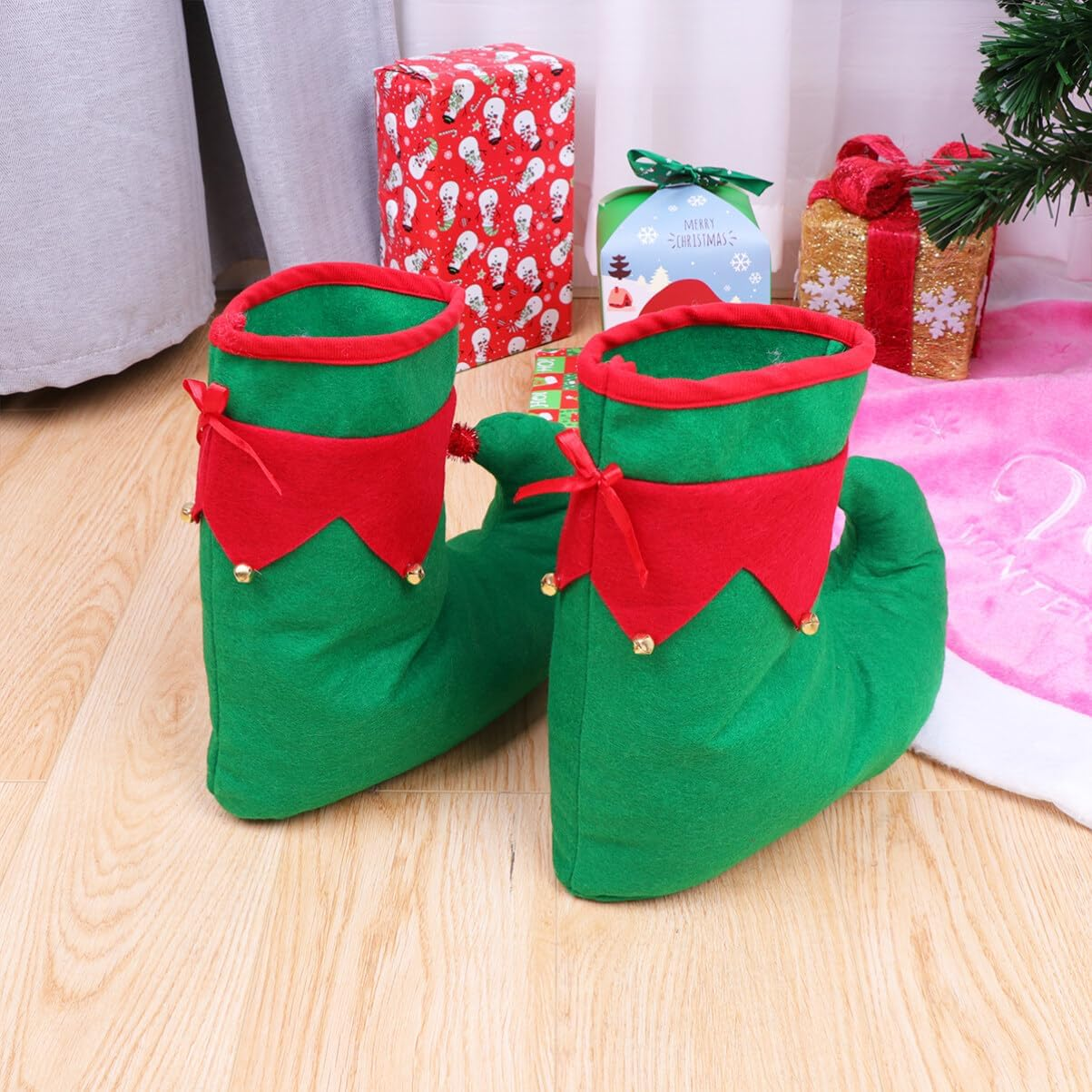ABOOFAN 1Pair Shoes Funny Christmas Clown Shoes Bells for Holiday Parties Cosplay and Festive Photo Props Adorable Decorative Footwear for Christmas Celebrations