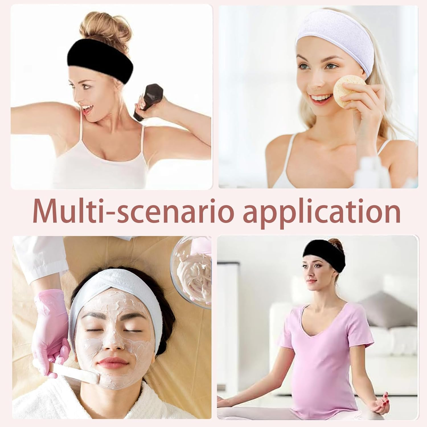 Spa Headband 3 Pack, Head Bands for Women, Soft Terry Cloth Head Wrap for Skincare, Makeup, Yoga, Gym, Shower, 60 X 8.5 Cm (White, Grey, Black) image number 2