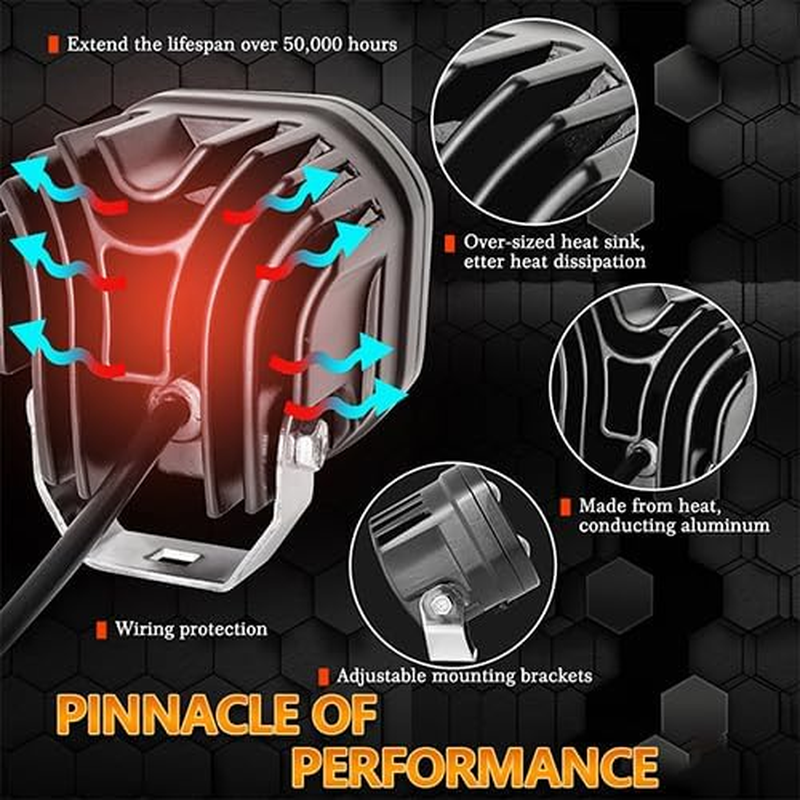 LED Light Pods, Offroad Work Lights 50W 6000LM 9V 32V IP67 2 Pcs, Focused Spot Beam Light Bar Spotlight Fog Lights, for Car off Road Boat Truck 4X4 SUV ATV Tractors Excavator Motorcycle Pickup (Clear) - Clear image number 6