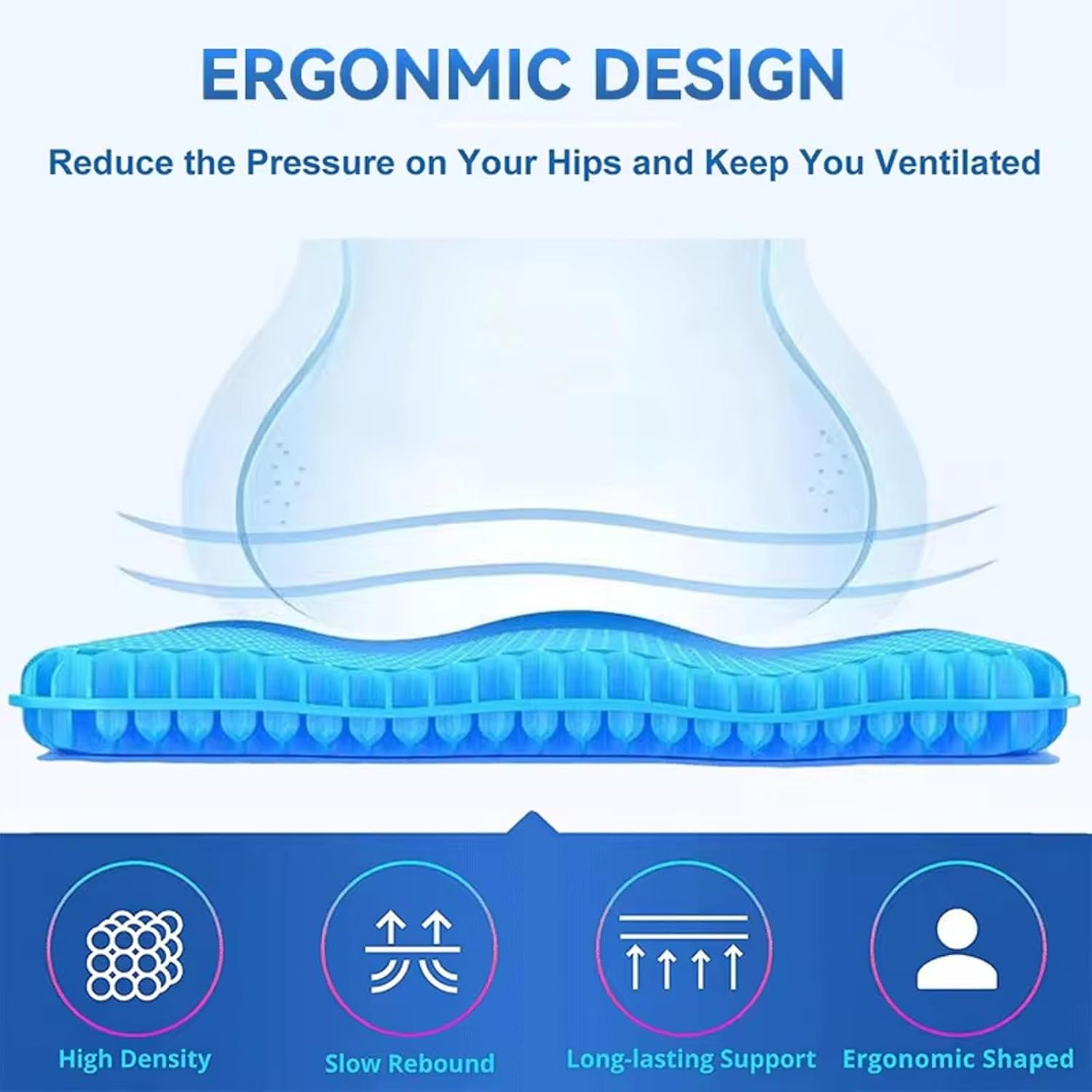 Gel Seat Cushion for Long Sitting (Thick & Extra Large), Gel Cushion for Wheelchair Soft, Gel Chair Cushion, Gel Car Seat Cushion Breathable, Gel Seat Cushion for Office Chair for Hip Pain