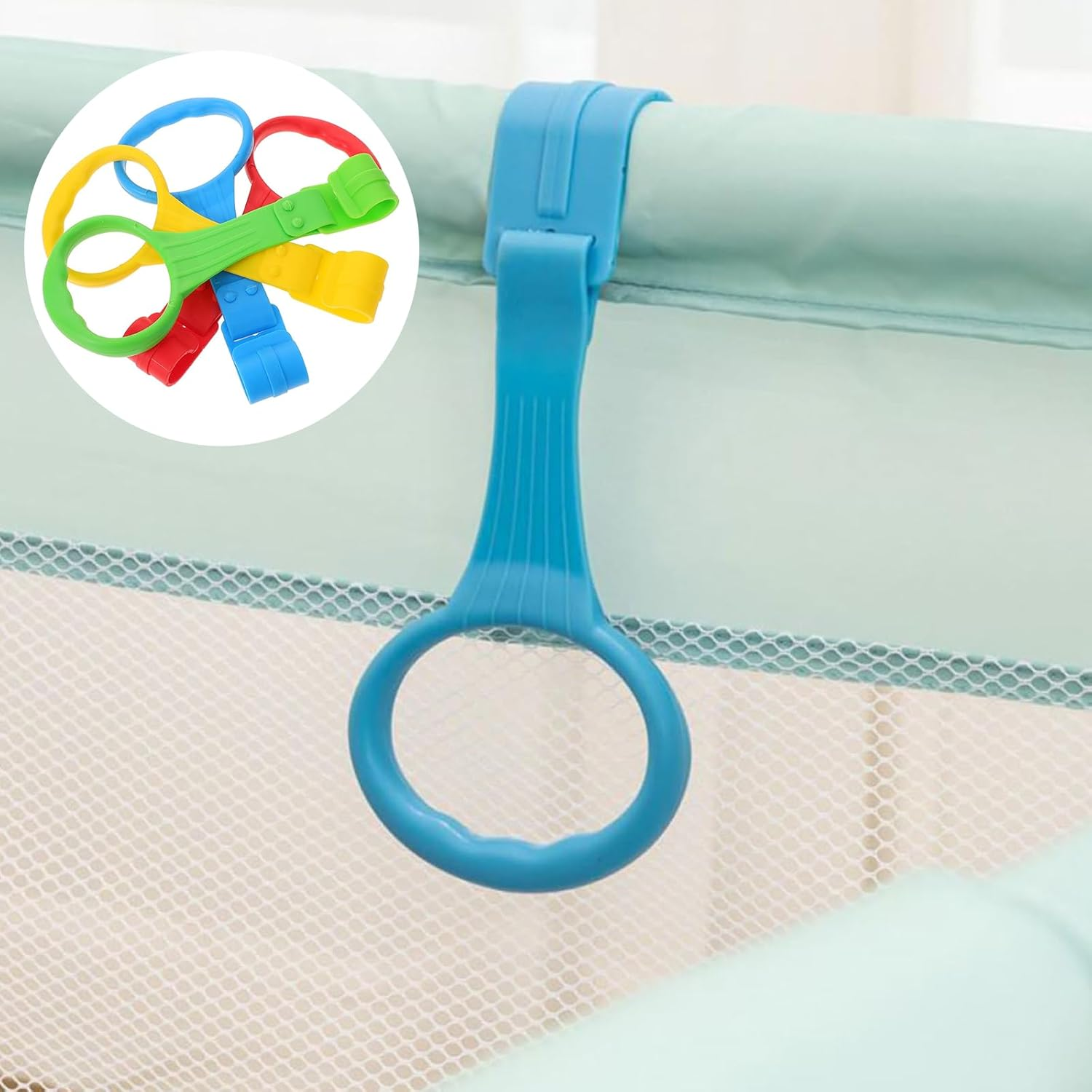 8 PCS Plastic Baby Crib Pull Rings - Kids Walking Exercises Assistant Stand up Rings for Infant Toddler Practice Tool - 4 Colors image number 1