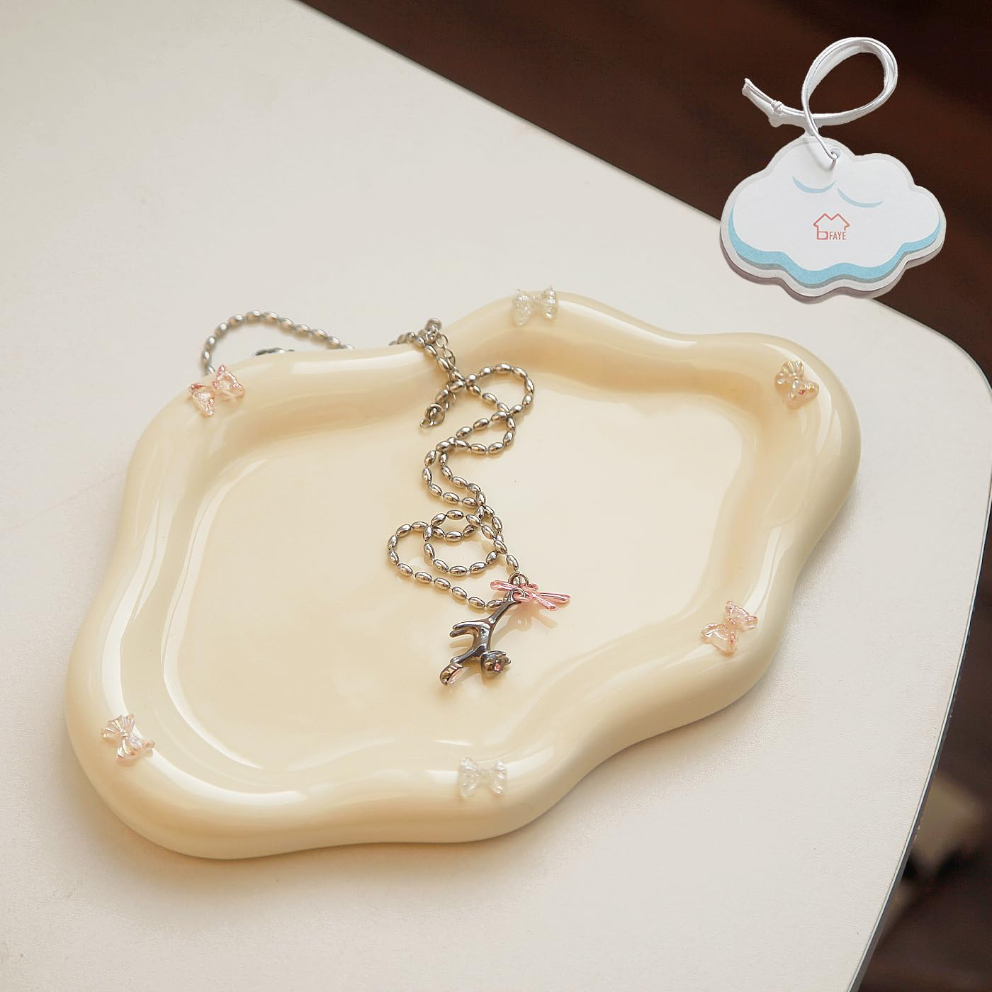 Jewelry Dish Trinket Tray for Women, Ring Dish Holder, Unique Cloud Shape Ceramic Plate Cute Things Vanity Aesthetic Room Decor Mother'S Day Birthday Christmas Warm House Gifts (Gold) JT001