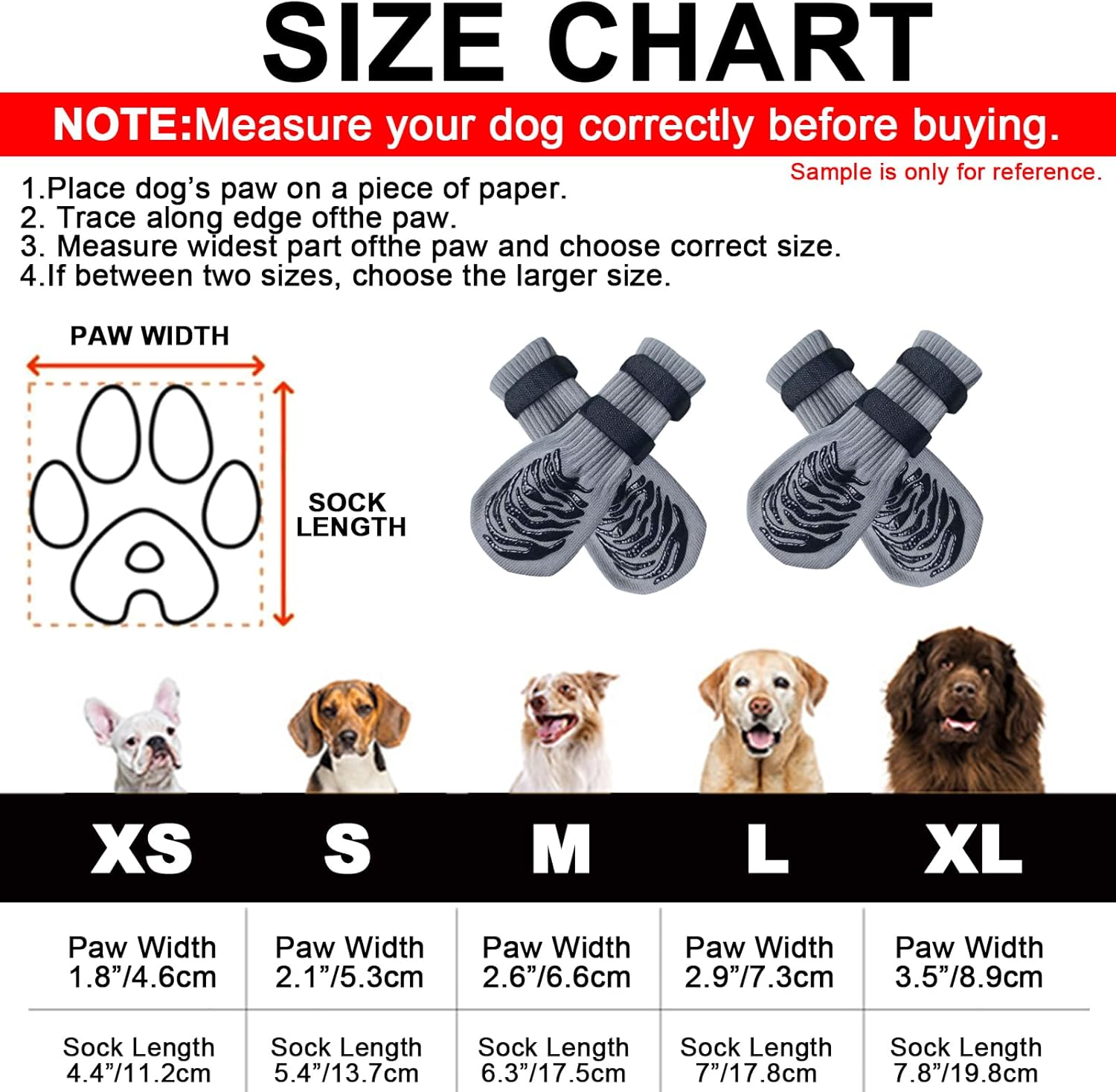 Anti-Slip Dog Socks with 2 Adjustable Straps for Hardwood Floors and Pavements, Paw Protection for All Breeds (Grey, M)