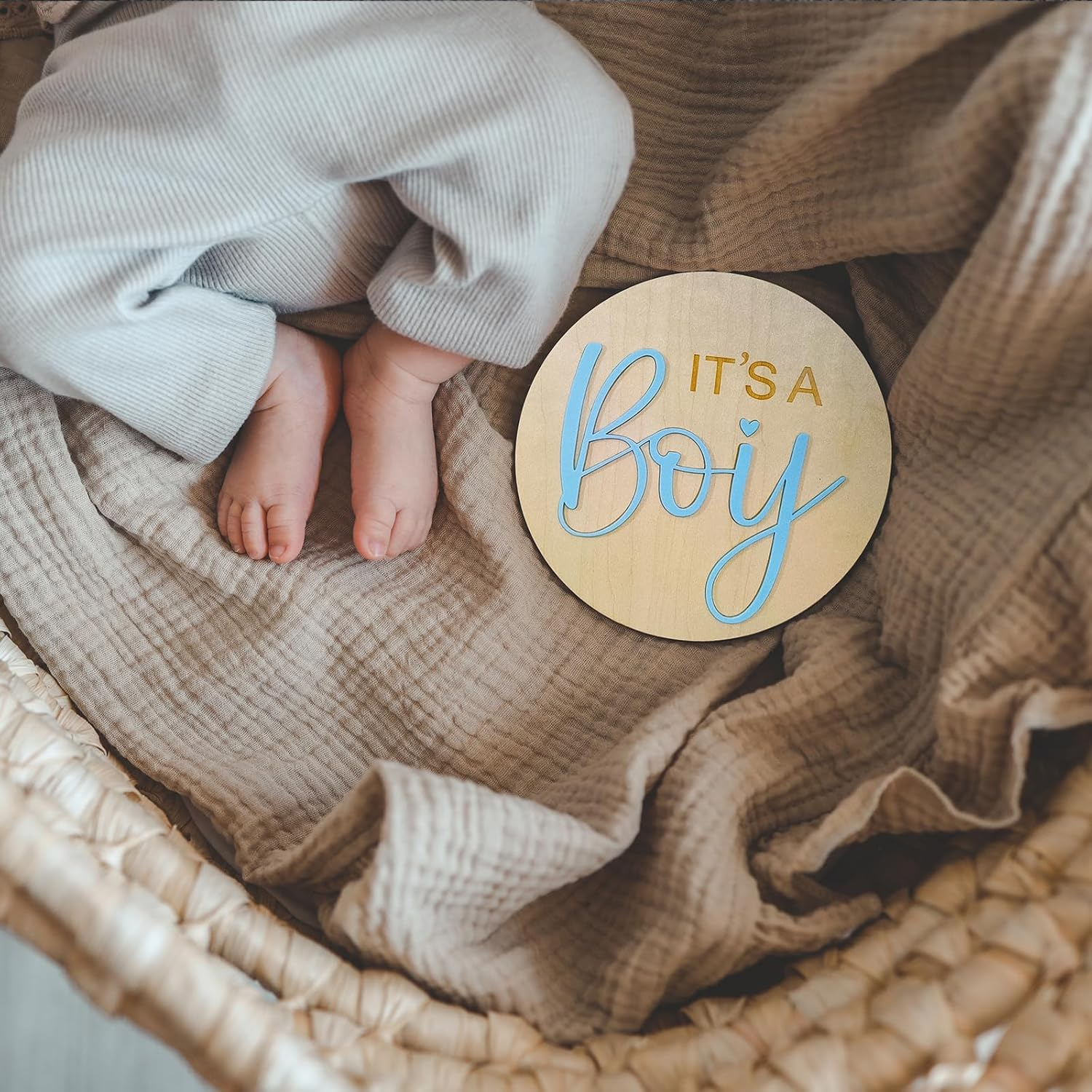 2Pcs Baby Announcement Sign Set, 5.9 Inch Hello World Newborn Sign and IT&rsquo;S a Boy Welcome Signs, Baby Name Sign with Ink Pad for Hand & Footprints, 3D Wooden Birth Gifts for Hospital Shower Nursery image number 2