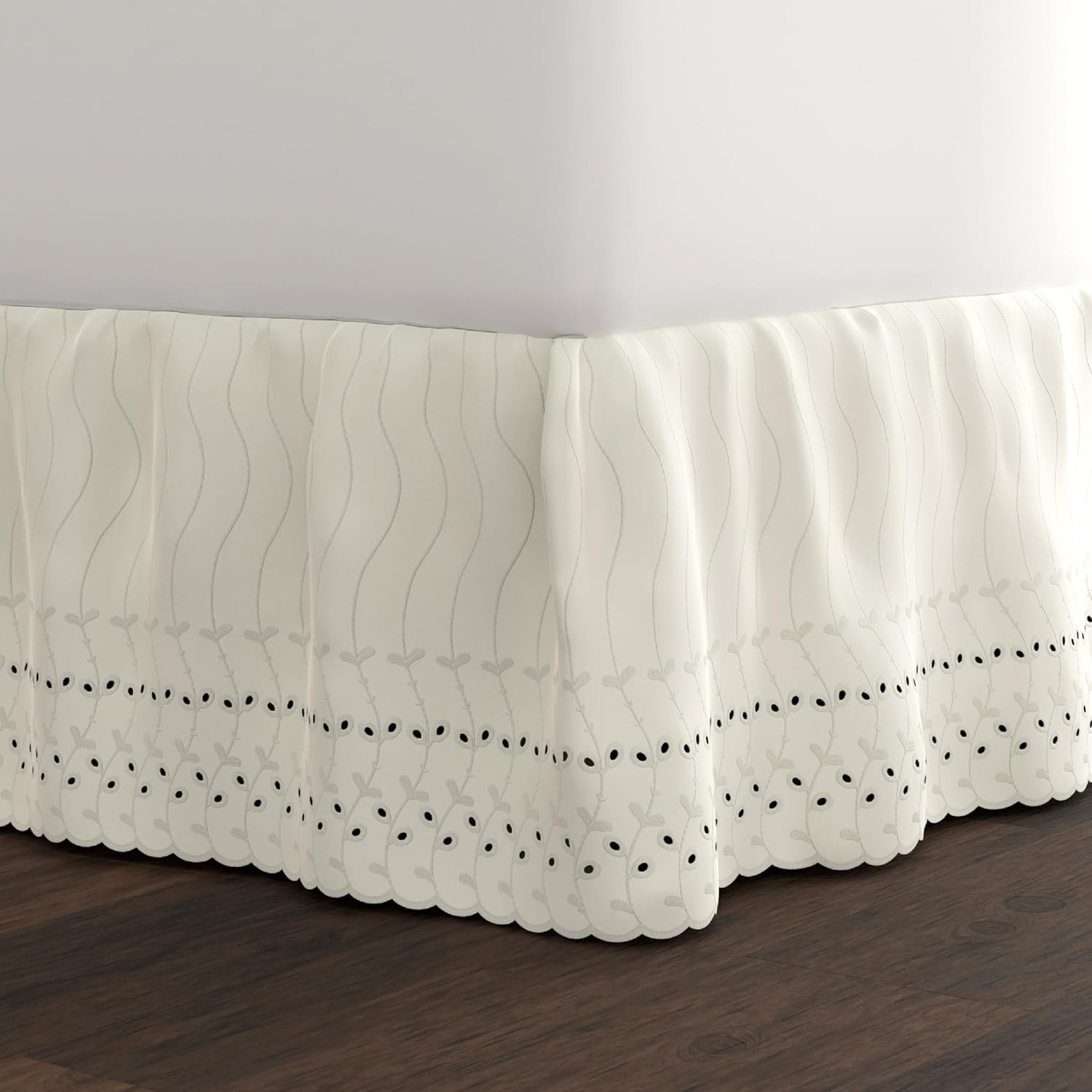 Eyelet Ruffled Bedskirt &ndash; Ruffled Bedding with Gathered Styling &ndash;14&rdquo; Drop, Queen, Bone Ivory