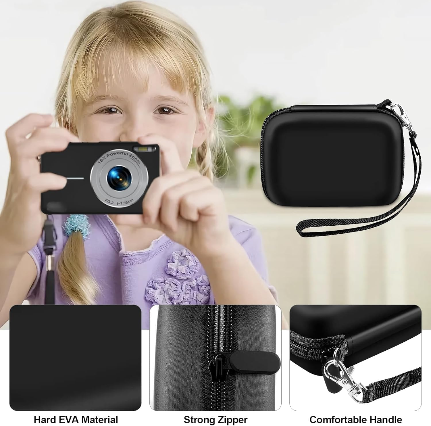 Camera Case, Carrying and Protective Case for Digital Camera, for Abergbest 21 Mega Pixels, Kodak Pixpro, Canon Powershot ELPH 180, 190, Sony DSCW800, with Cameras Storage Holder (Black) image number 2