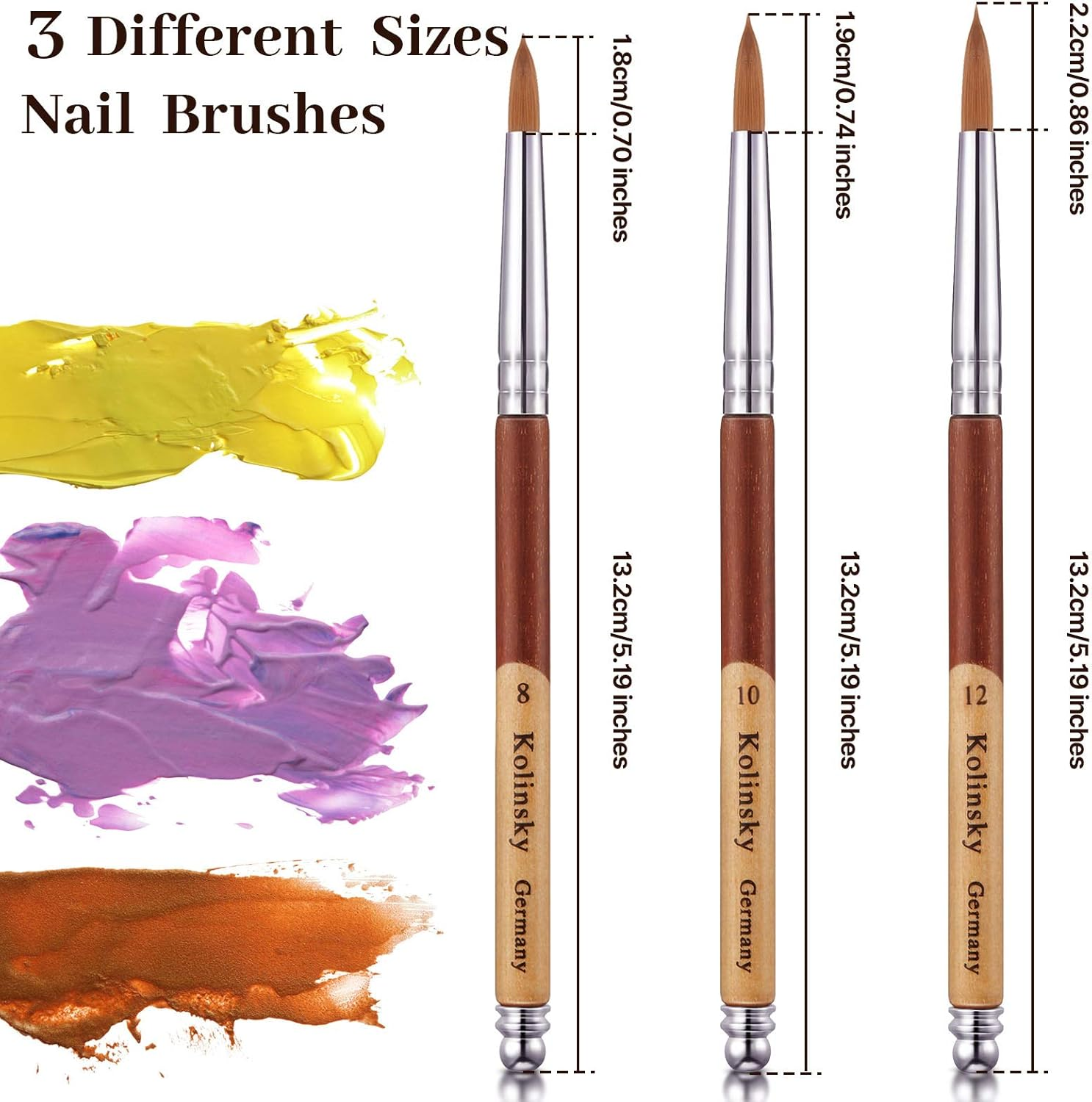 3 Pieces Kolinsky Acrylic Nail Brush Sable Nail Art Liner Brush Soft Nail Brushes for Acrylic Nails with Wooden Handles for Acrylic Application Liquid Styling Nail Art Manicure, Size 8, 10, 12 image number 4