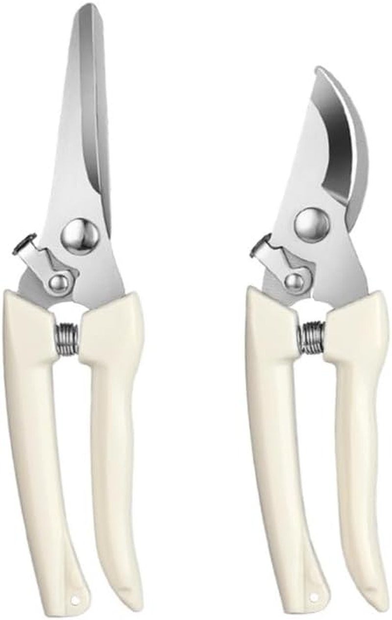 AUPOINT 2-Piece Stainless Steel Pruning Shears Set, Spring-Loaded, 1 Straight and 1 Curved image number 1