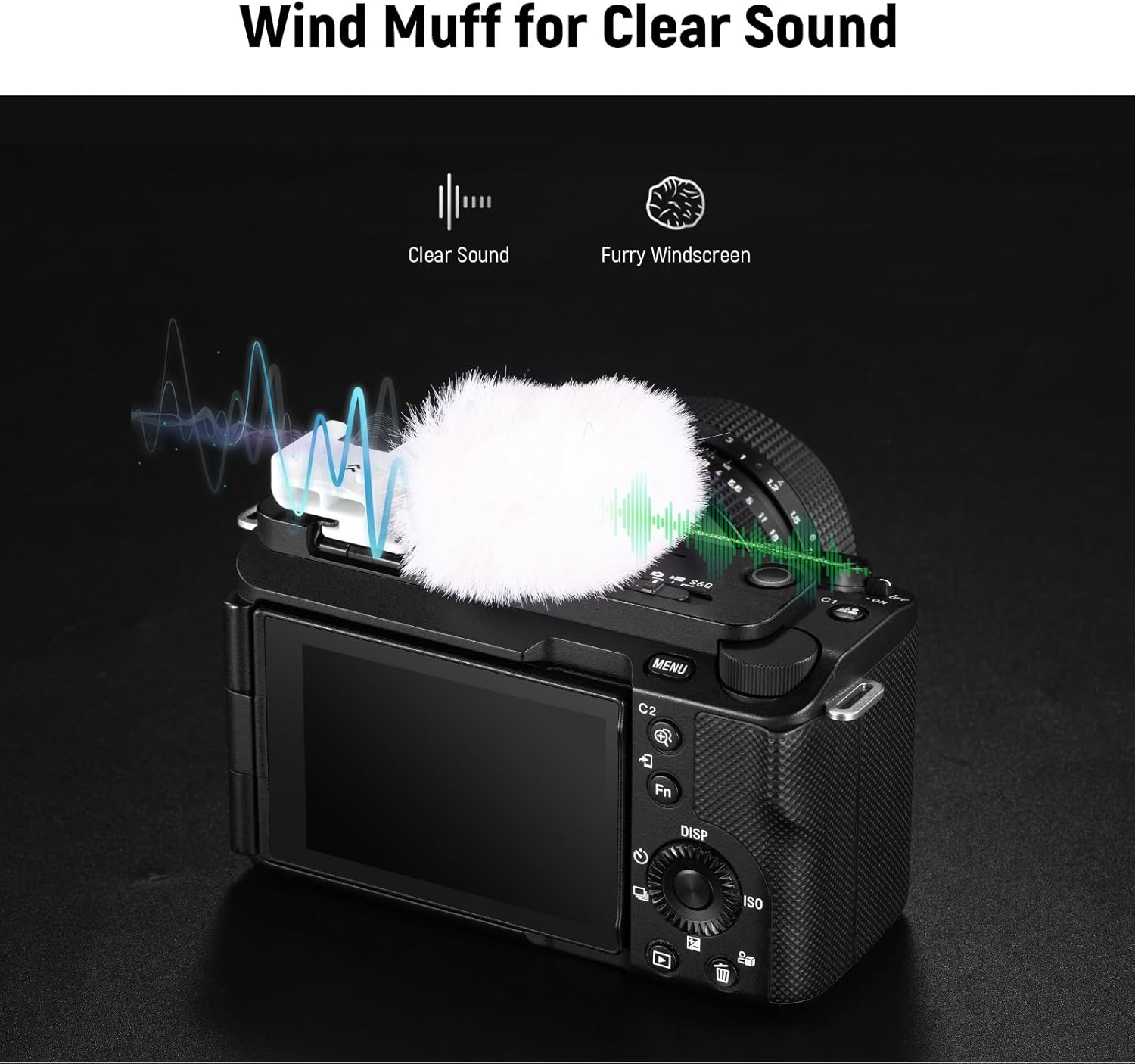 NEEWER Cold Shoe Wind Muff for ZV Series Vlog Cameras， Microphone Furry Windscreen with Cold Shoe Mount Adapter Accessory Compatible with Sony ZV-1F ZV-E10 ZV-1 ZV-E1 ZV-1 II， CA133 White image number 3