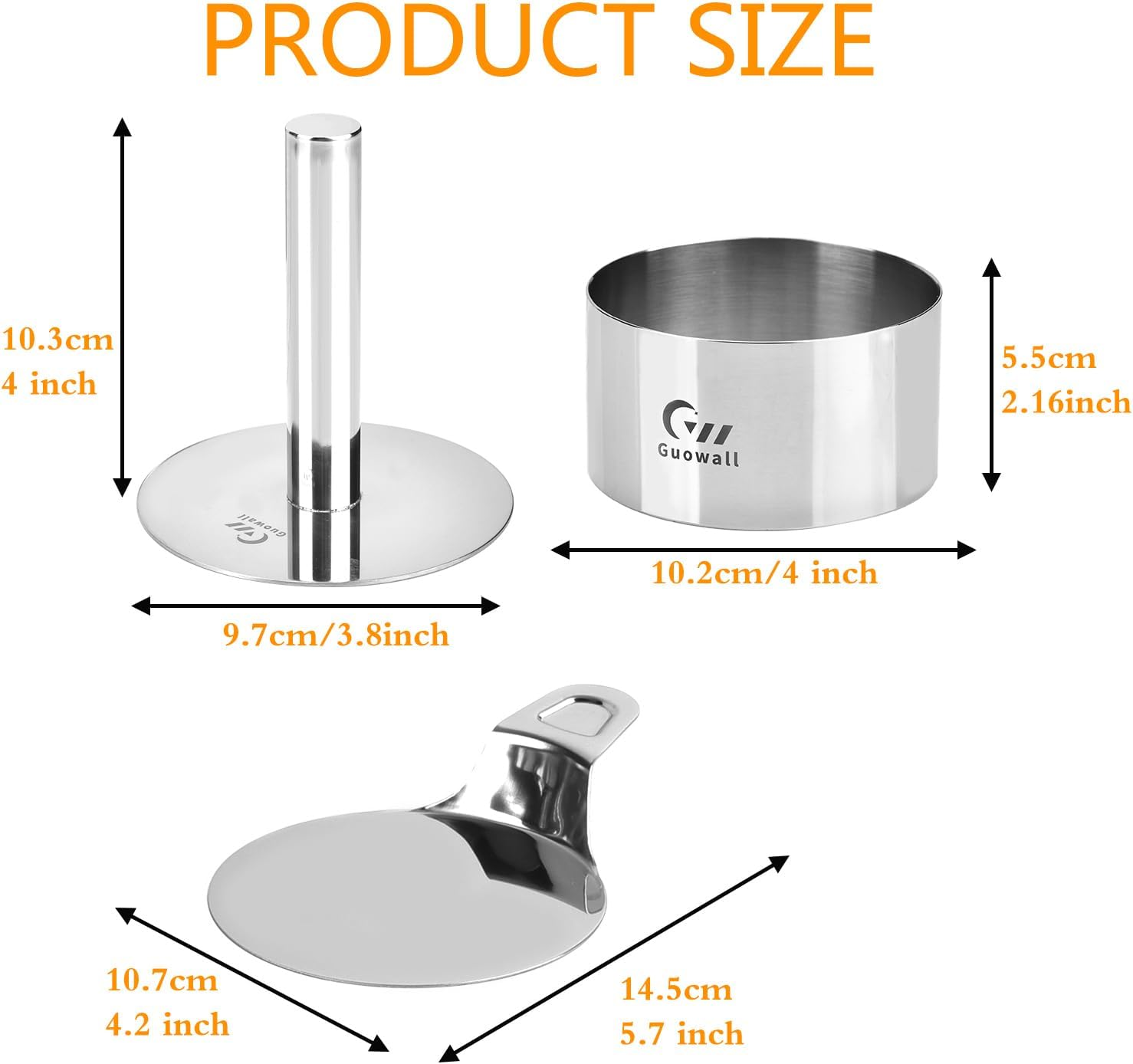 Guowall 6Pcs 4 Inch Seamless Mousse Cake Ring Set for Baking Stainless Steel round Food Mold Cookie Pastry Cutter - 1 Lifter, 1 Pusher and 4 Rings image number 4