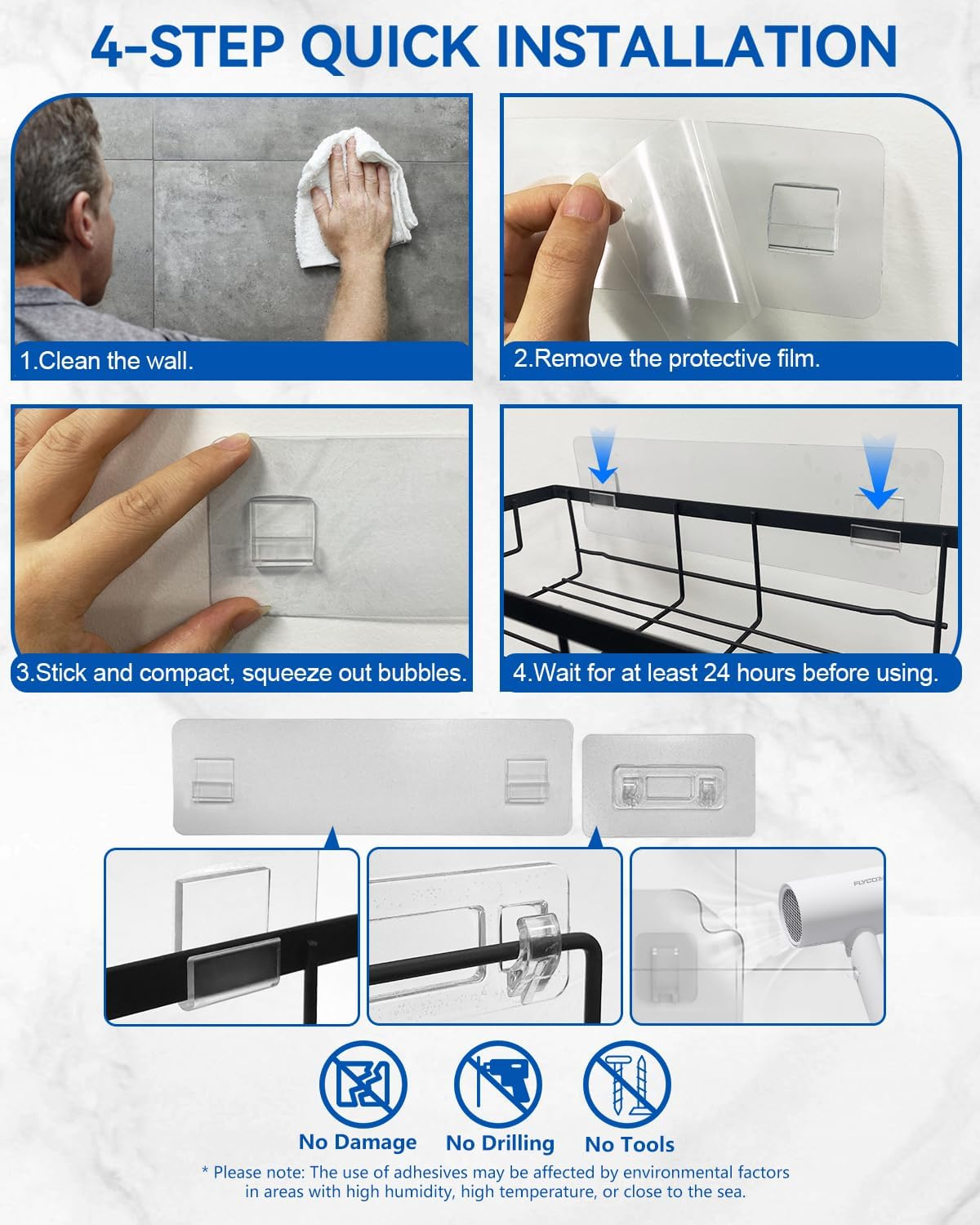 Acemining Shower Shelf without Drilling, 3-Pack Shower Shelf, Black Bathroom Shelf for Self-Adhesive, Rustproof Shower Organiser, Shower Soap Holder, Bathroom Accessory