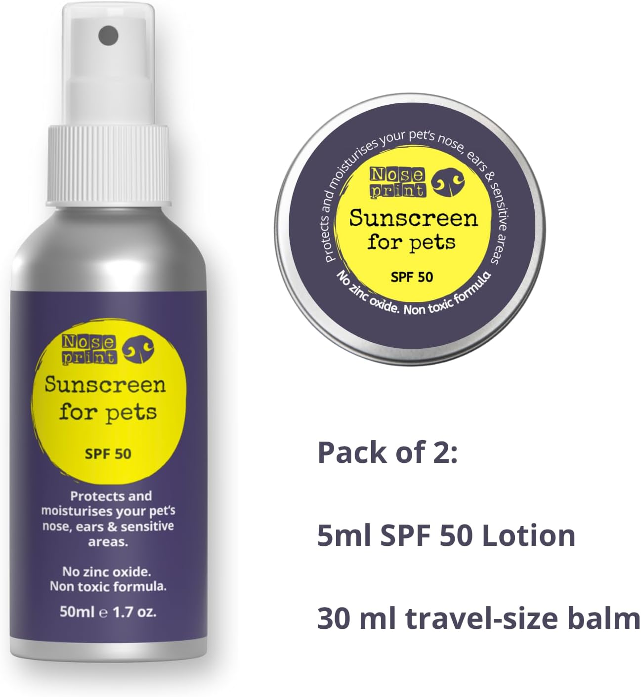Pet Sunscreen 2-Pack &ndash; SPF 50 Spray (50Ml) + SPF 30 Balm (30Ml) &ndash; Safe for Dogs & Cats &ndash; Lick-Safe, Fragrance-Free, Water-Resistant Sun Protection for Nose, Ears & Skin image number 1