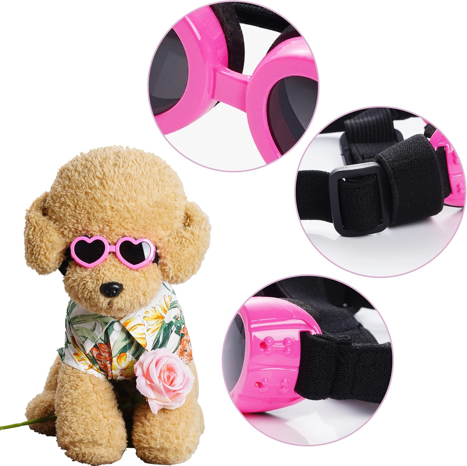 Choyaxo Pink Heart-Shaped Dog Sunglasses with UV Protection, Adjustable Strap & Windproof Design for Small Dogs image number 3