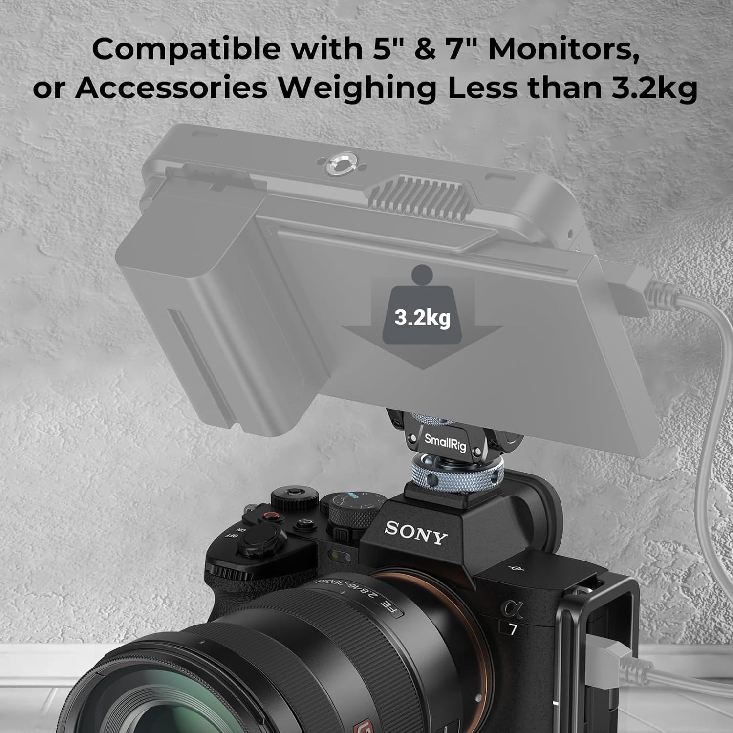 Smallrig Camera Monitor Mount Lite with Cold Shoe, Swivel 360&deg; and Tilt 180&deg; Holder for Field Monitor, LED, Flash and Video Shooting Photography Accessories, Max Load Capacity of 90&deg; Tilt 3.2Kg - 3809