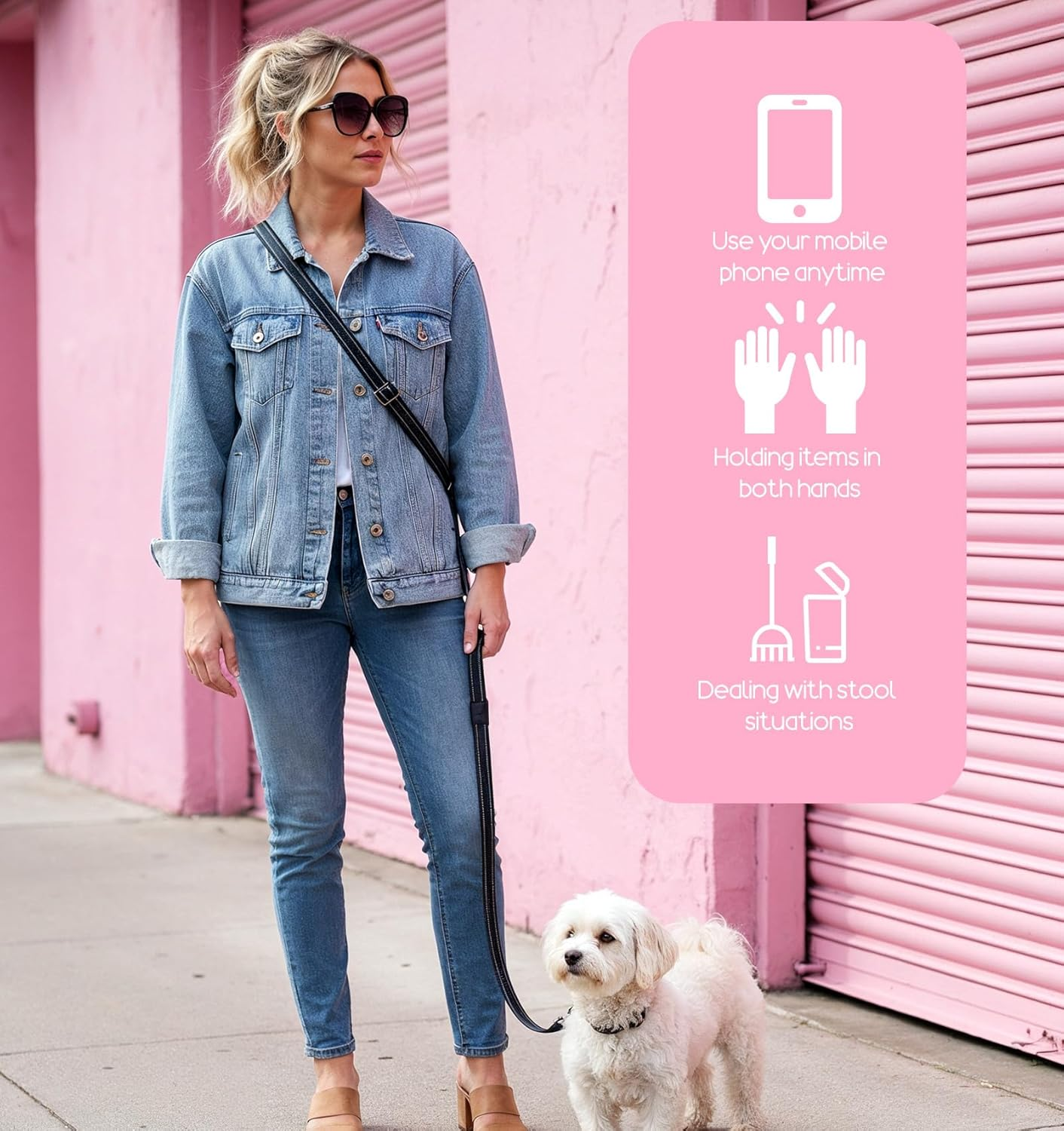 Crossbody Dog Leash Hands Free, 8.2Ft Adjustable Hands Free Dog Leash for Medium/Large Dogs, Explosion-Proof Handle & Waist Belt for Walking, Running, Training (Black) image number 5