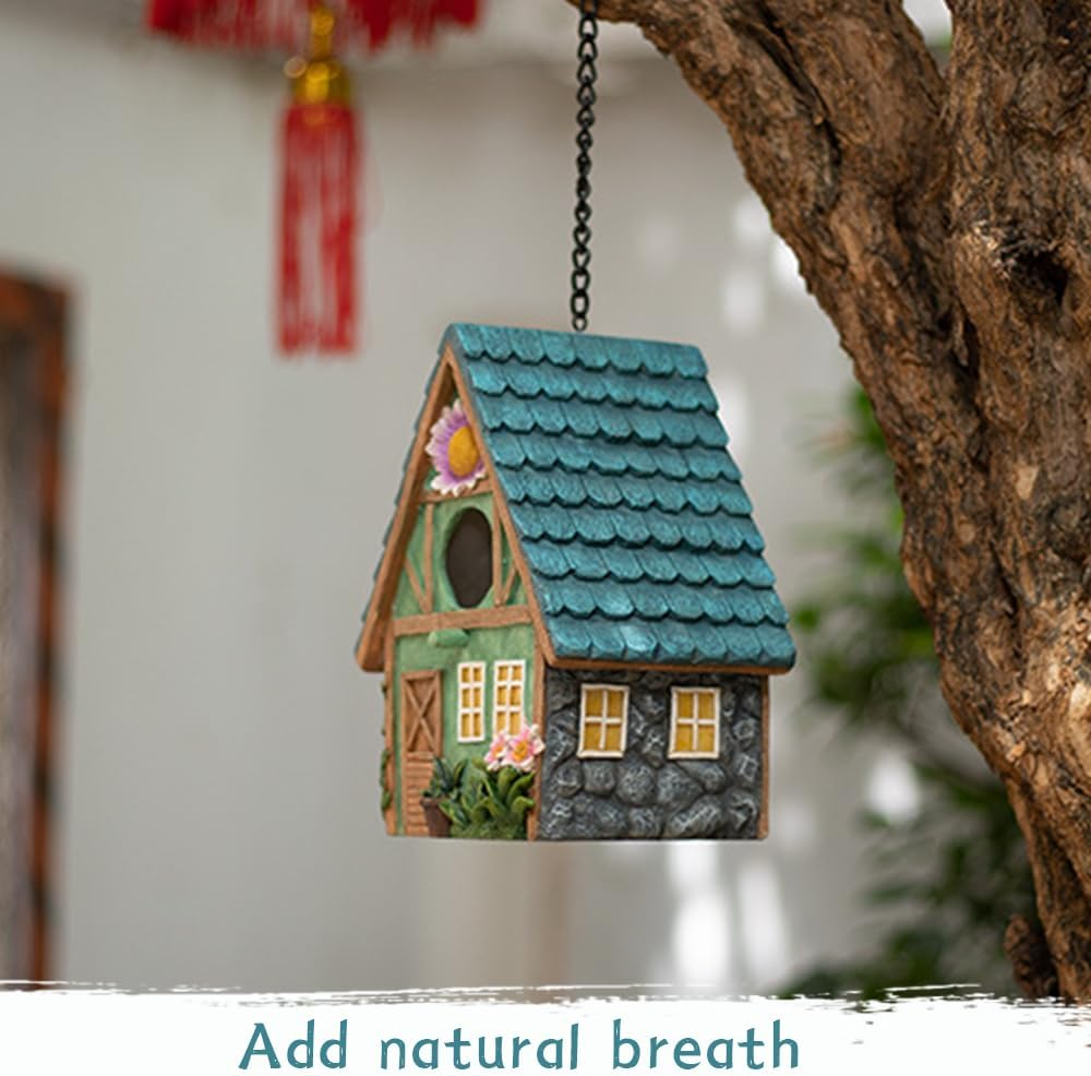 Resin Bird House with Hang Chain, Colorful Decorative Cute Resin Birdhouses Ideal for Attracting Bluebirds, Finches, and Cardinals, Perfect for Birthdays, Holidays, or Garden Themed Occasions image number 2