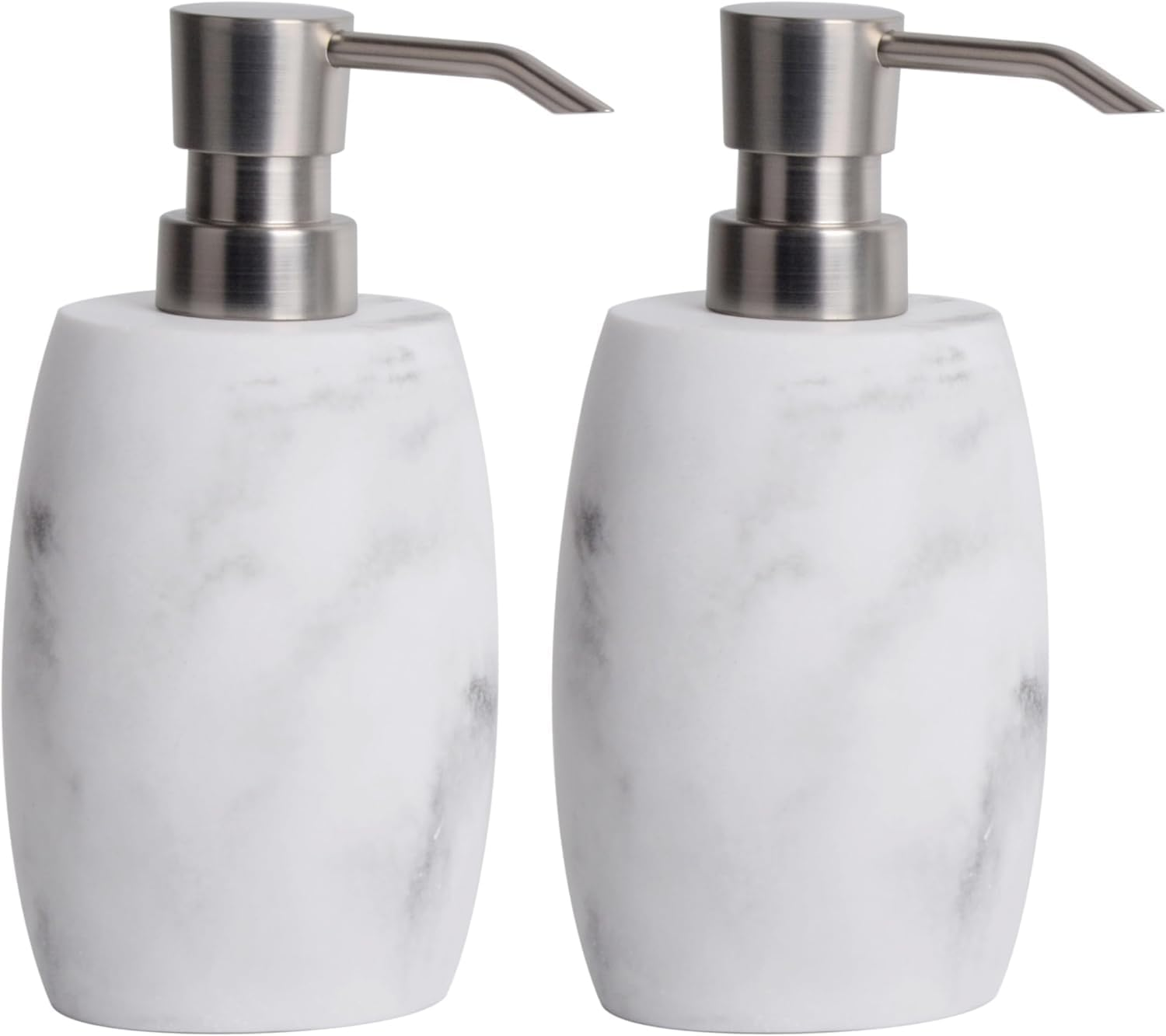 Sandstone Soap Dispenser, 350 Ml Resin Refillable Bottle with Metallic Pump & Waterproof Labels &ndash; White Marble, 2-Pack for Bathroom, Kitchen, Hand Wash & Dish Soap