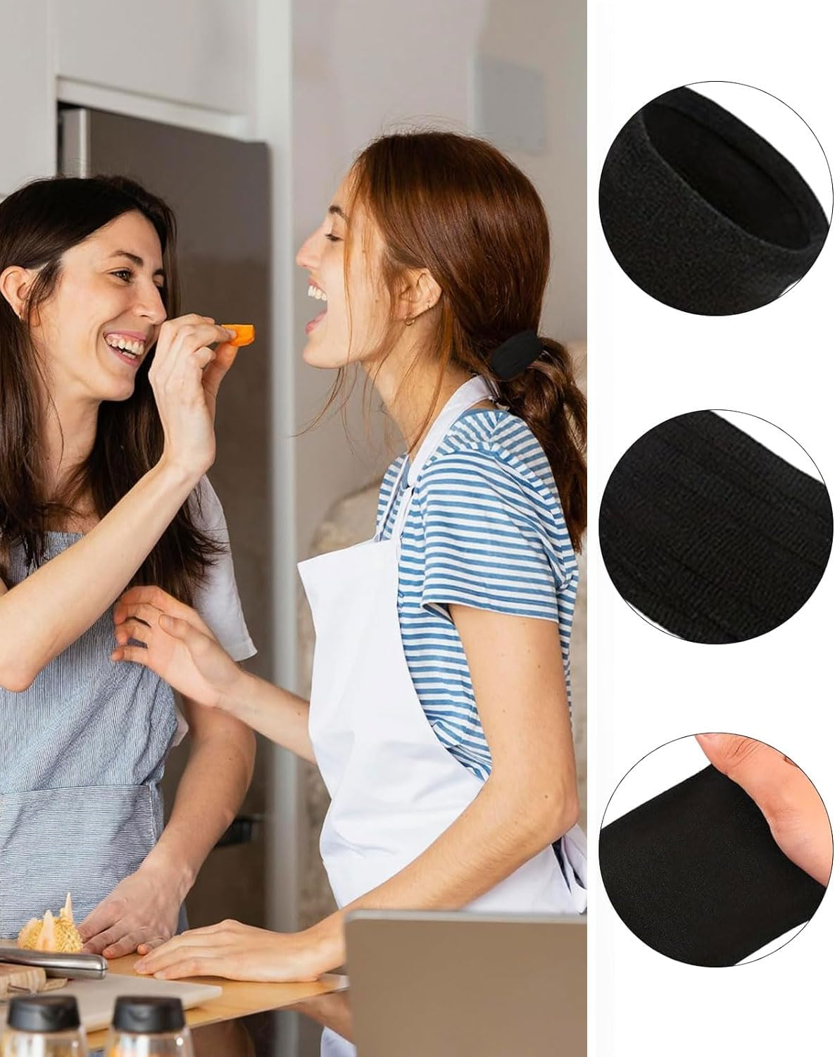 WUNZILO Pack of 10 Hair Bands for Women Girls Large Elastic Strong Hair Bobbles Seamless Cotton Holder Ties Stretching Ponytail Hair Pompoms for Thick Heavy Curly Hair, Black