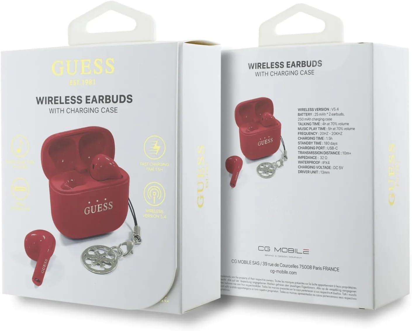 CG MOBILE Guess Charm TWS Wireless Headphones with Gloss Effect and Classic Logo Print - Red image number 5