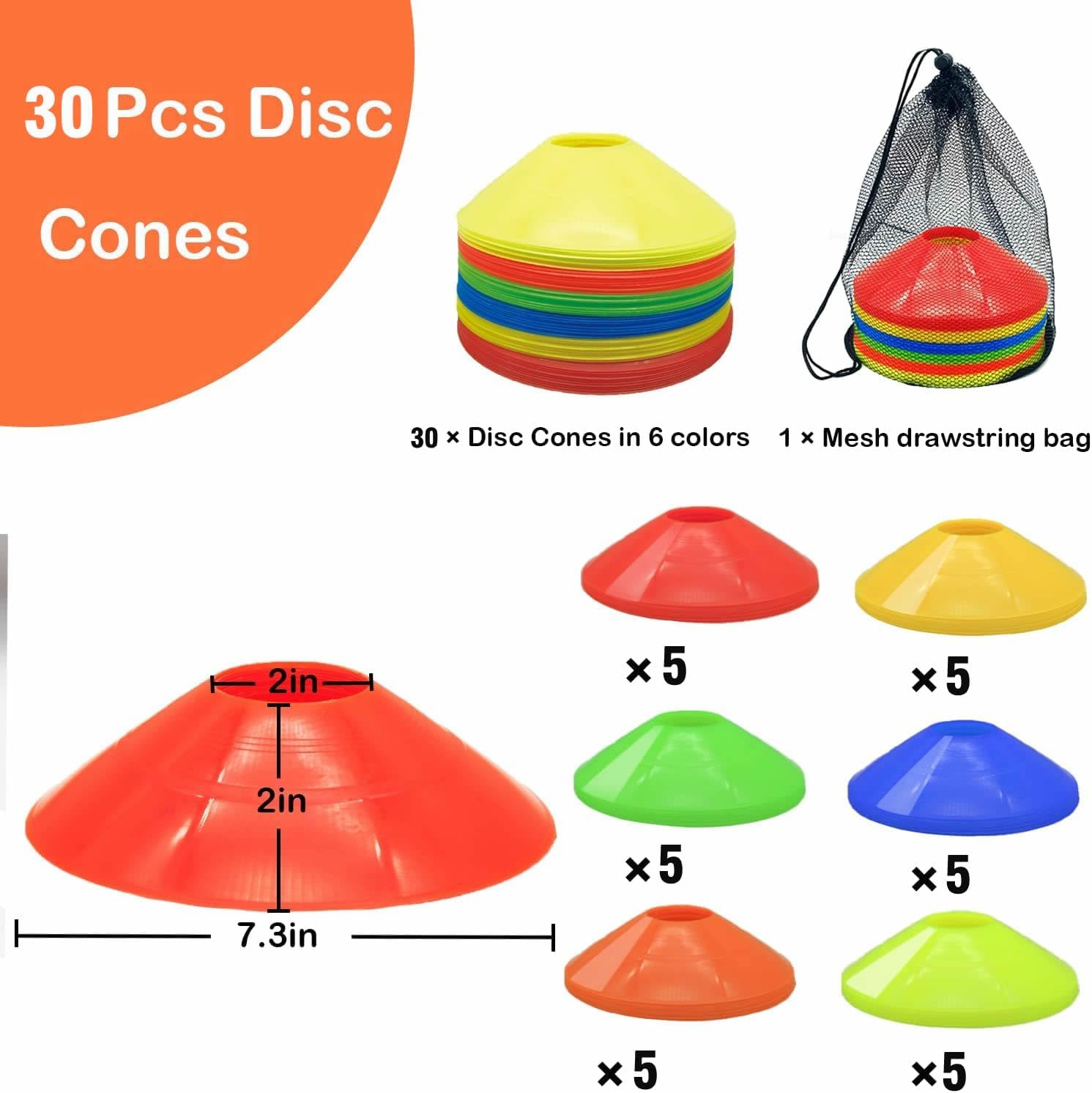 Cones Sports Set, 12Pcs Soccer Cones 7" / 9" with 30Pcs Disc Cones, Agility Soccer Cones with Carry Bag, Agility Field Marker, Soccer Cones for Training Kids, Plastic Soccer Cones for Drills image number 3