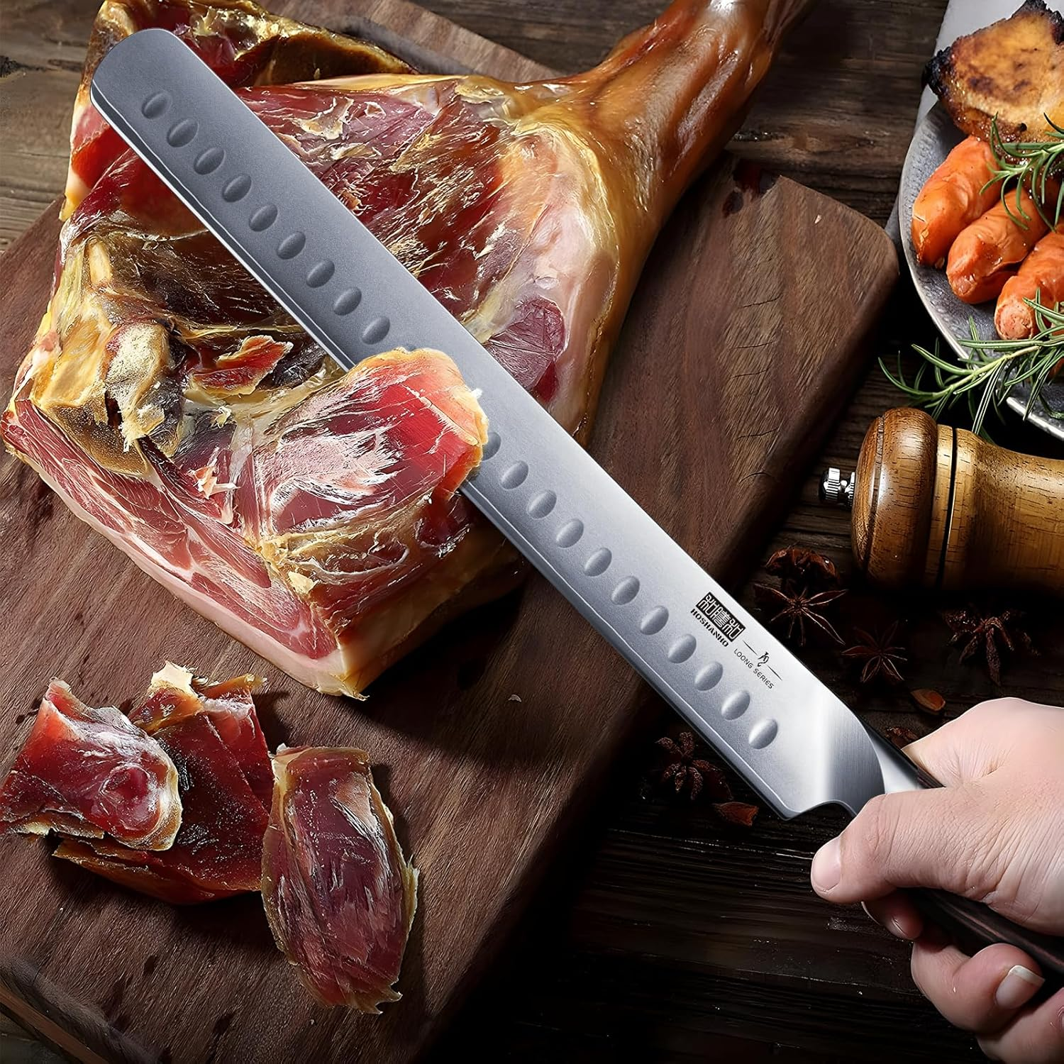 HOSHANHO Salmon Knife 30 Cm, Professional Fish Knife, Japanese Super Steel Cutting Knife, Ultra Sharp Ham Knives with Ergonomic Handle image number 3