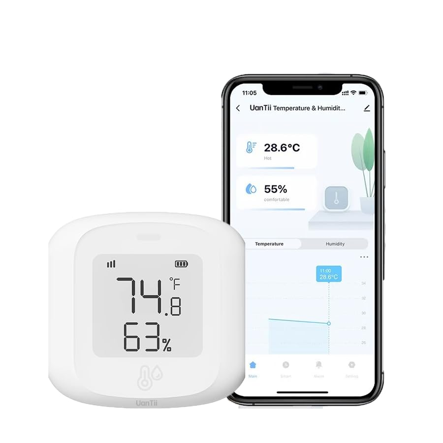 Uantii Smart Temperature Humidity Sensor Tuya Zigbee Indoor Thermometer Hygrometer Compatible with Alexa Works with Google Home, Hub Needed (Zigbee 1Pcs) image number 1