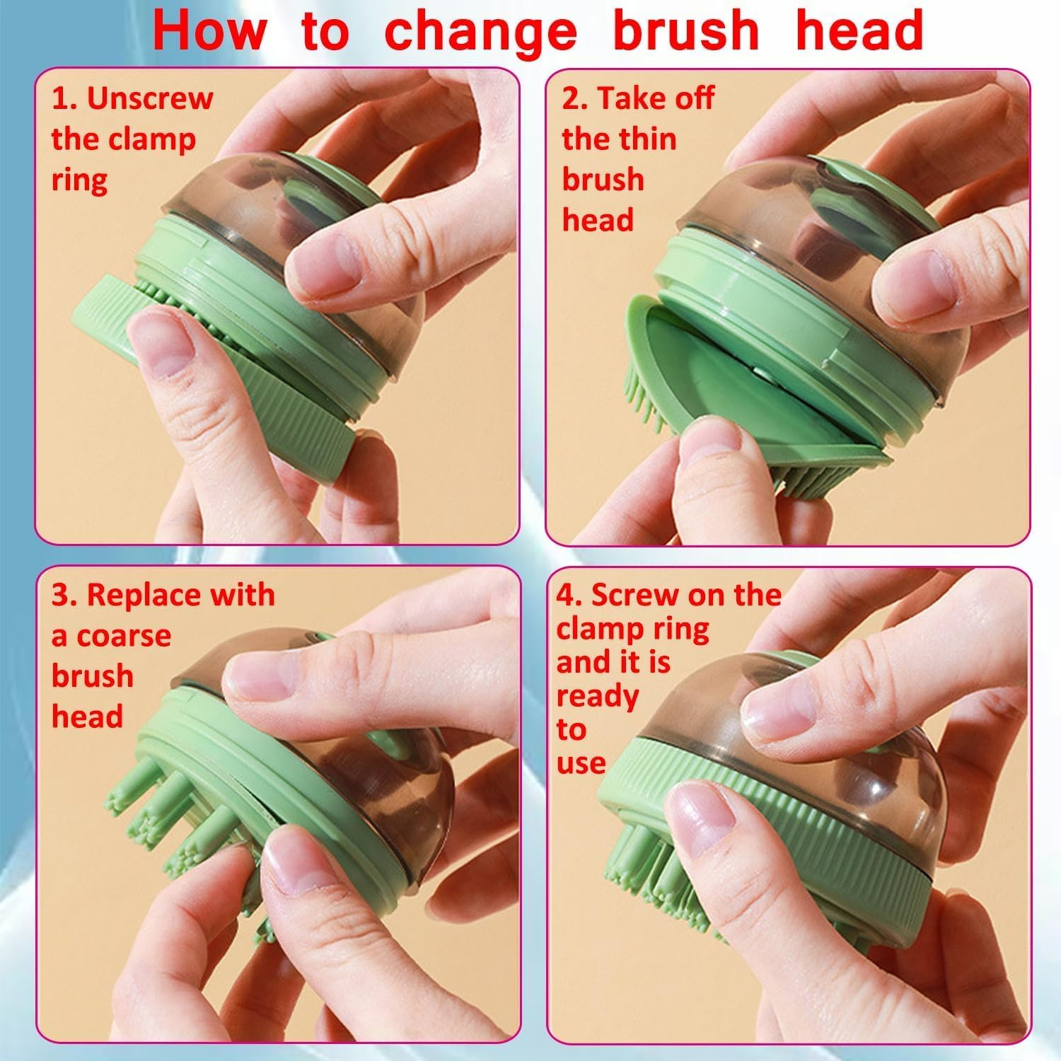 Pet Grooming Brush Bath Shampoo Massage Dispenser Shower Brush, 1Pc Dog Bath Brush Scrubber Soft Silicone Pet Grooming Brush Bath Shampoo Massage Dispenser Shower Brush Pet Massage Shower Brush,Green - Green image number 4
