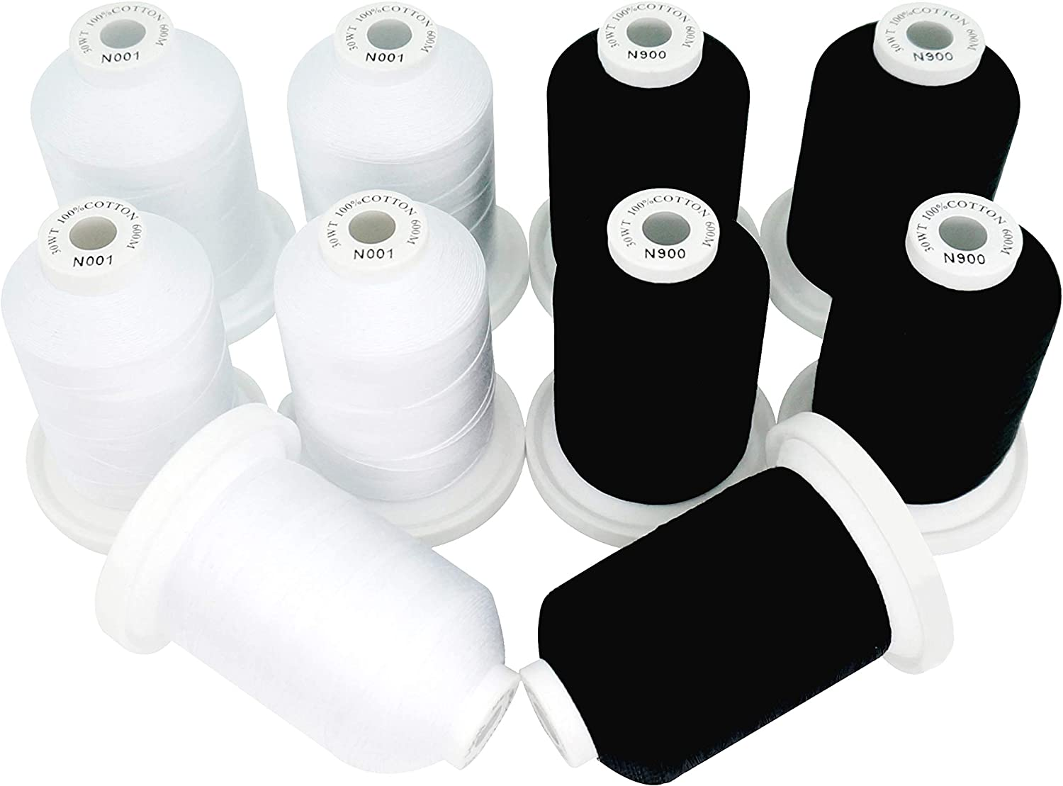 New Brothread 12 Neutral&Jean Colors Multi-Purpose 100% Mercerized Cotton Threads 30WT(50S/3) 600M(660Y) Each Spool for Quilting, Sewing and Embroidery