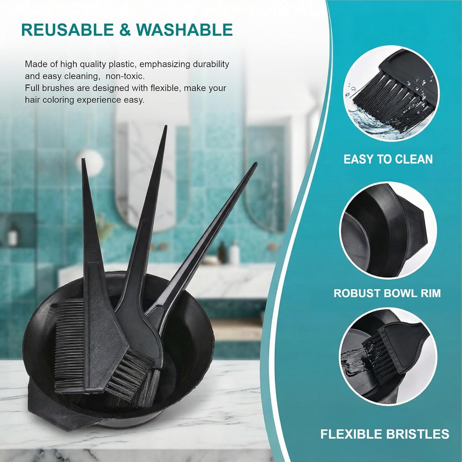 Professional Salon Hair Coloring Kit 4PCS | Non-Slip Dye Brush & Bleach Bowl Set | Salon-Quality DIY Hair Color Tools for Home image number 2