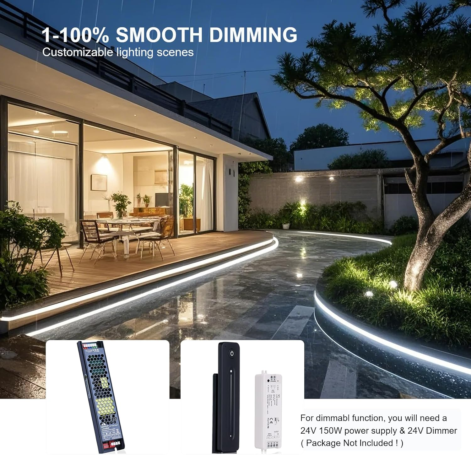 JOYLIT UL PRO+ 24V LED Strip Light 3300LM/M High Brightness CRI 90+, Invisible Leds, Continuous Glow, Bright Cool White Neon Rope Light, Task Lighting image number 3