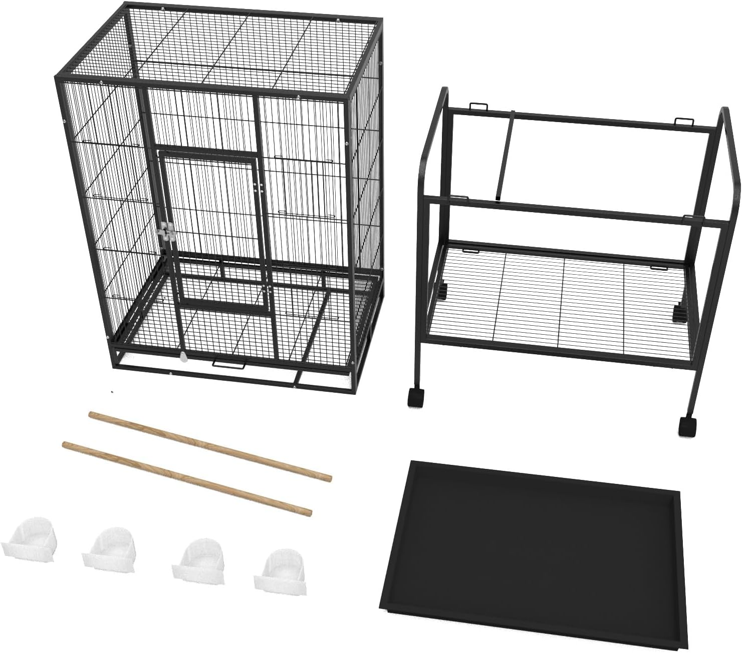 Advwin Bird Flight Cage, 66 X 43 X 135Cm Large Wrought Iron Budgie Aviary with Removable Tray, Rolling Stand Parrot Cage with 2 Perches for Cockatiels Pet Birds Parakeet Lovebird Canary Finch