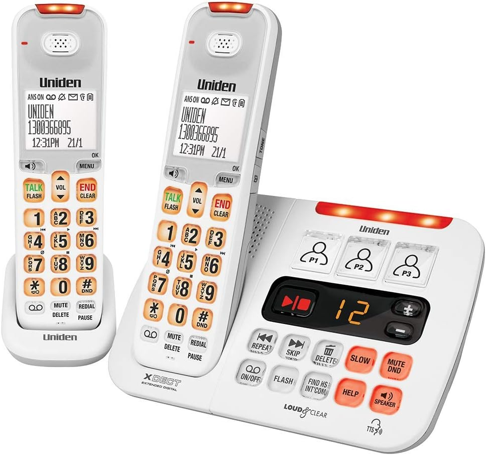 UNIDEN SSE45+1 WHITE SIGHT & SOUND ENHANCED CORDLESS PHONE SYSTEM