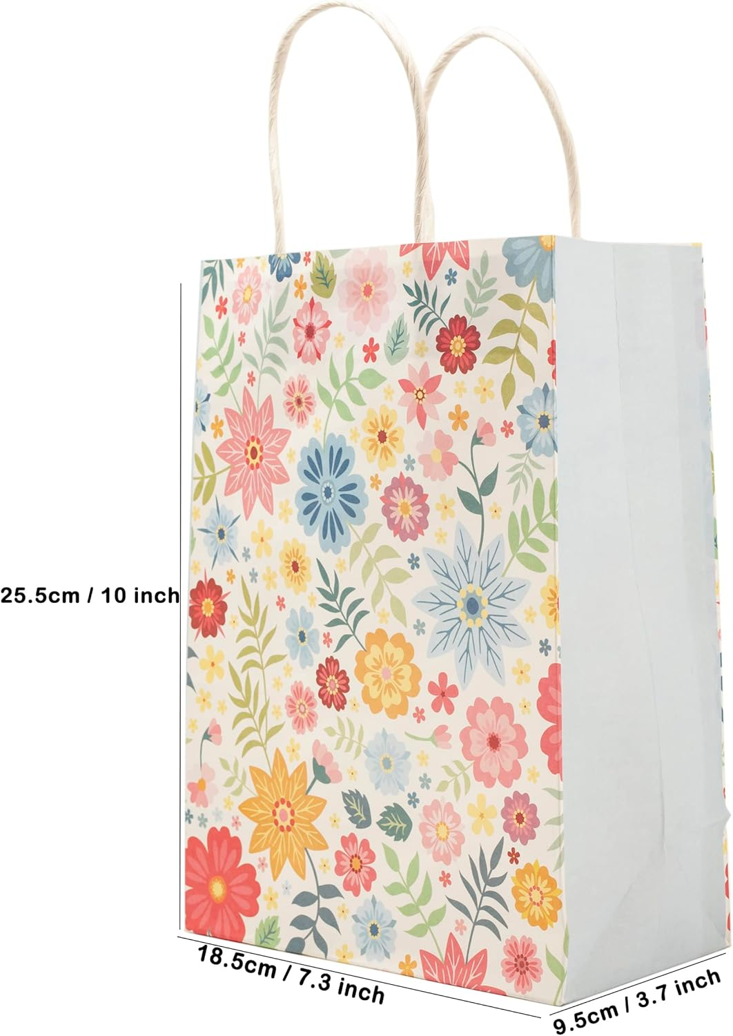 10 Pcs Kraft Paper Bags Colorful Flowers Print Shopping Bags,Goodie Bags Small Bulk for Birthday, Wedding, Baby Shower, Party Supplies, Takeout/To Go Bags, Retail Bags image number 1