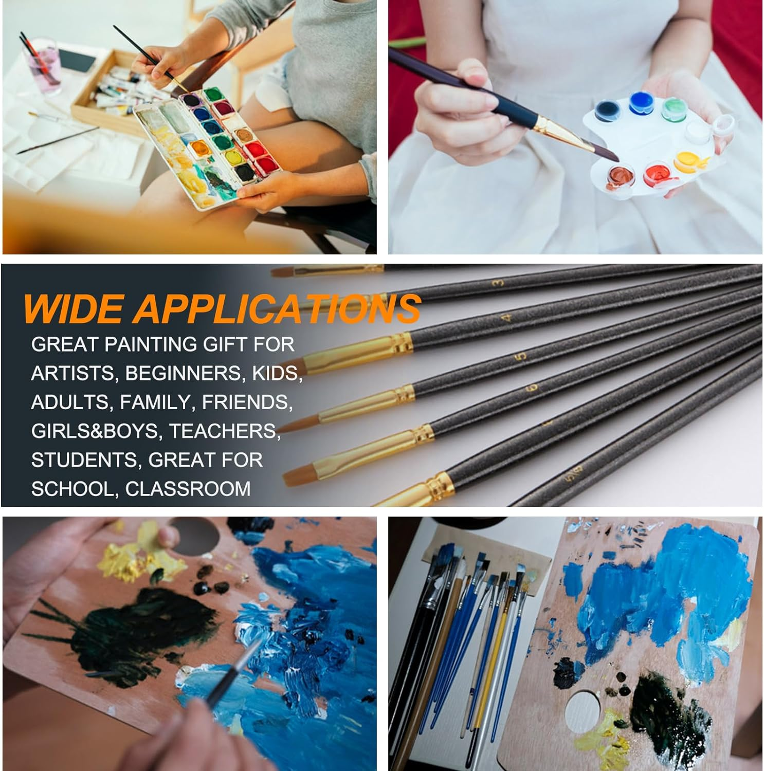 Rustark 20Pcs Pearlescent Paint Brush Set Professional Watercolor Brushes round Pointed Tip Nylon Hair Artists Paintbrushes Watercolor for Oil Acrylic Miniature Detailing Painting, Black image number 2