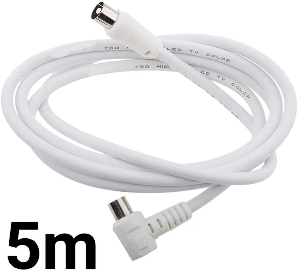 TOOGABBIE 16Ft Right Angle TV Antenna Cable, PAL Male to PAL Male TV Aerial Cable, RG6 Coax Cable Aerial Flylead Cord, Satellite Receiver, Settop Box, Camera and Other Deivces (5M)