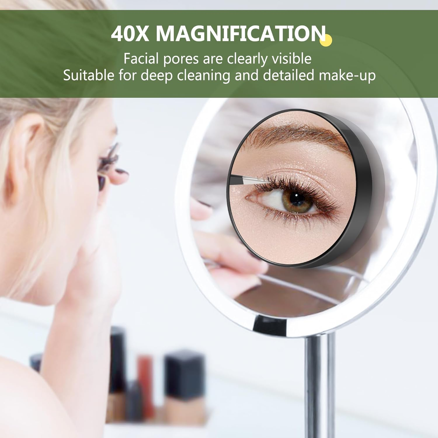 40X Magnifying Mirror, Magnifying Mirror Suction Cup, Travel Makeup Mirrors with Precise Tweezers, Compact Mirrors for the Removal of Female Facial Hair, 3.5 Inches (Black) image number 1