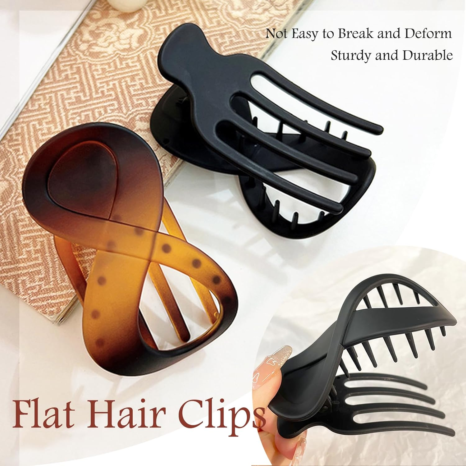 PUSCOBSY 2 Pack Flat Hair Claw Clips Medium Matte Hair Jaw Clips French Concord Duck Billed Hair Clamps Barrettes Hair Accessories for Women and Girls