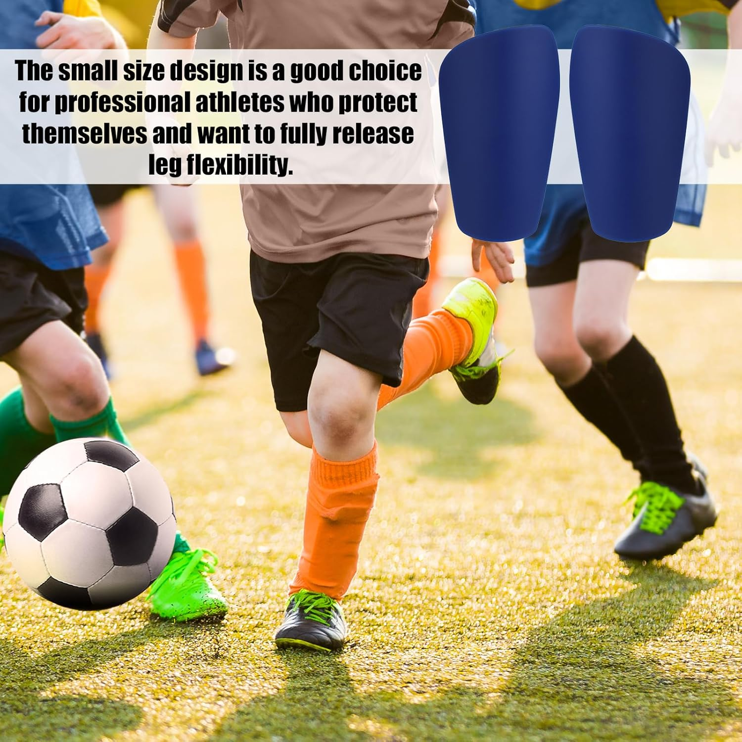 2 Pairs Small Soccer Shin Guards for Youth Adults, 4.33X2.36In Lightweight Mini Tiny Football Shin Pads Breathable Protective Gear for All Ages Kids Boys Girls (Lake Blue, Dark Blue)