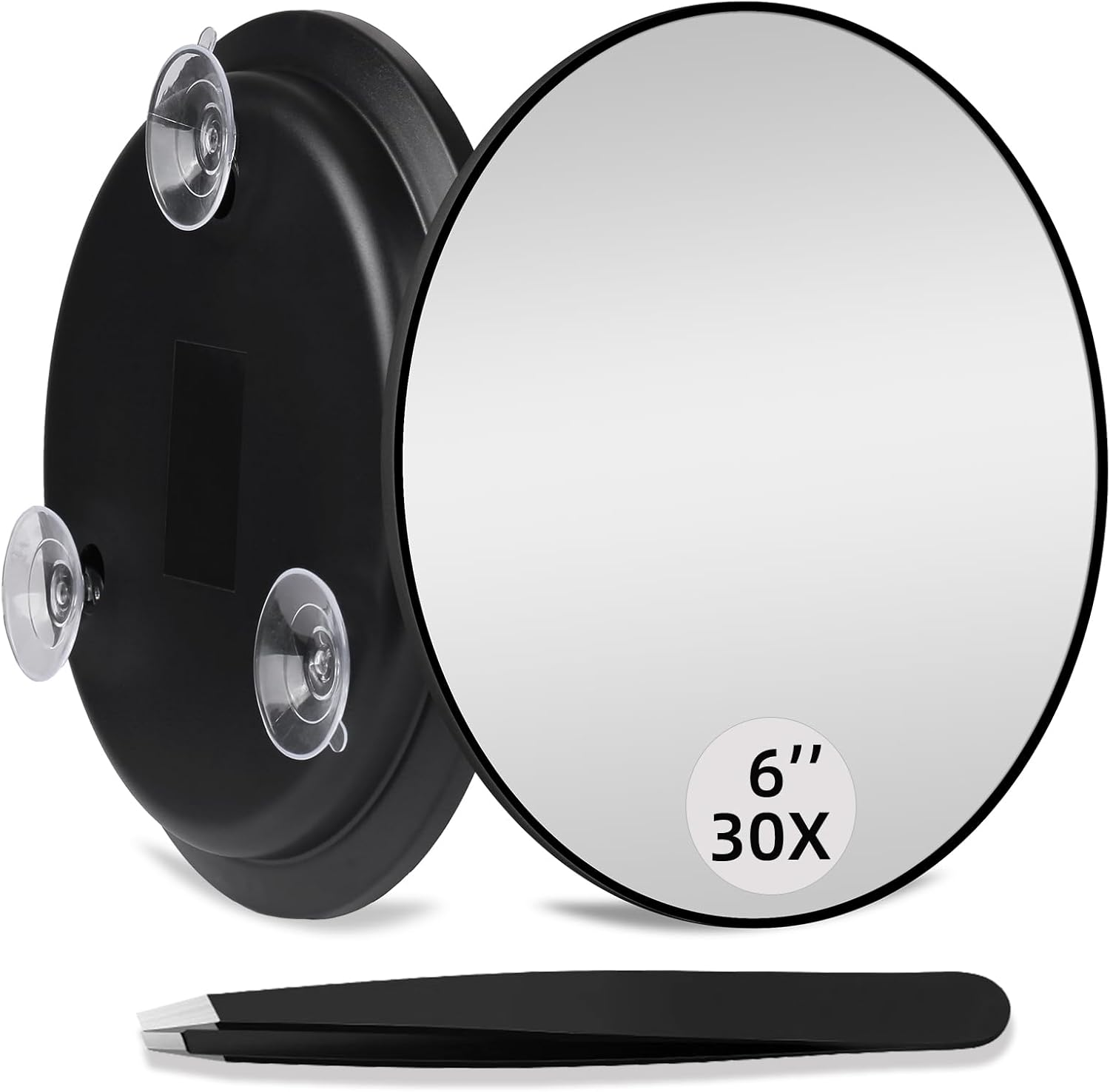 30X Magnifying Mirror, round 30X High Travel Magnification Large 6Inch Handheld Magnifier, 30X Makeup Magnifying Mirror with 3 Suction Cups and Tweezers Set