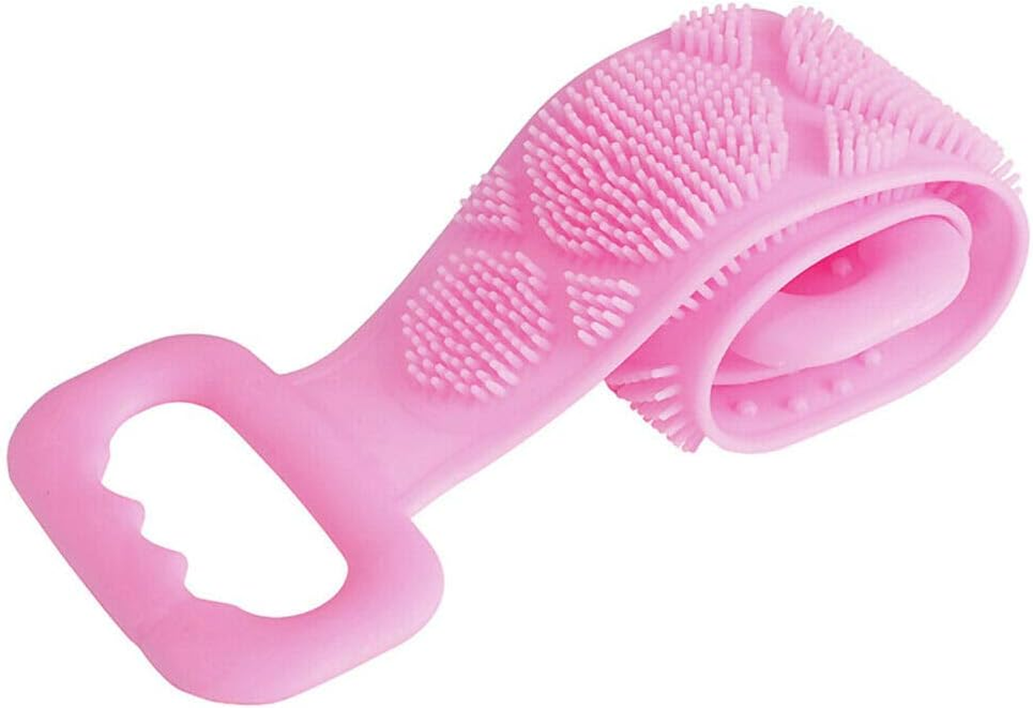 Long Bath Towel Pull Back Strap Wash Scrubber, Bath Shower Body Brush Double Side Exfoliating Belt Dead Skin Remover Tool (Pink)